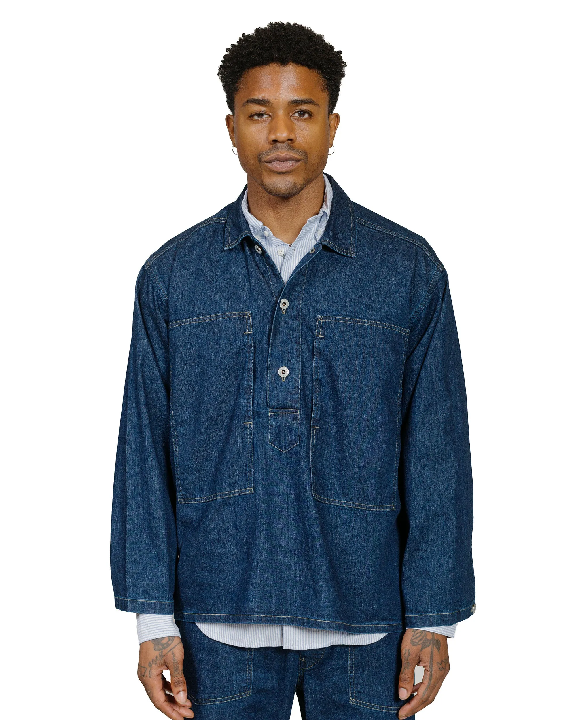 Post O'Alls ARMY Shirt Blue Denim w/OD Yellow Stitch Indigo sold by Lost & Found product image thumbnail 2