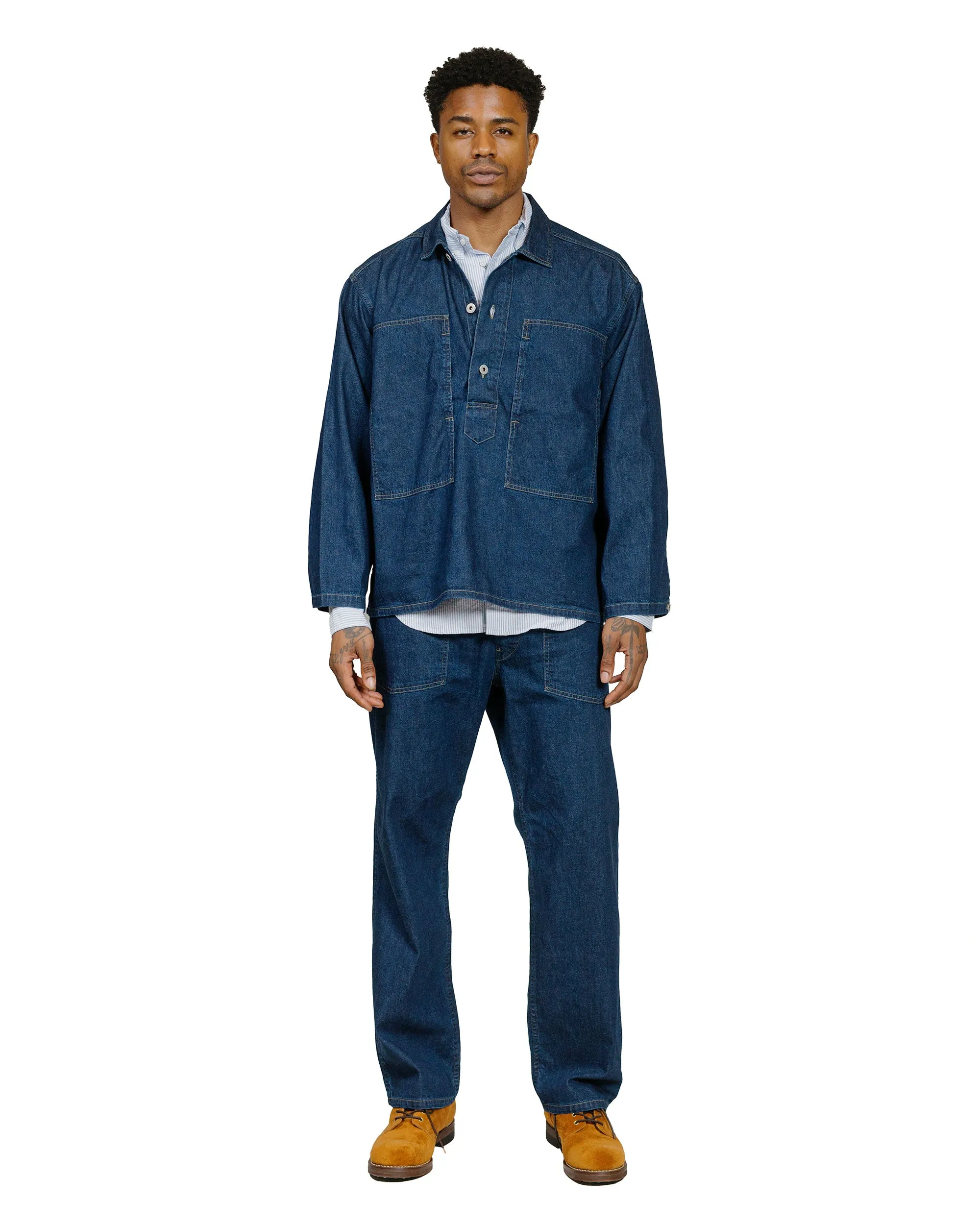 Post O'Alls ARMY Shirt Blue Denim w/OD Yellow Stitch Indigo sold by Lost & Found product image thumbnail 4