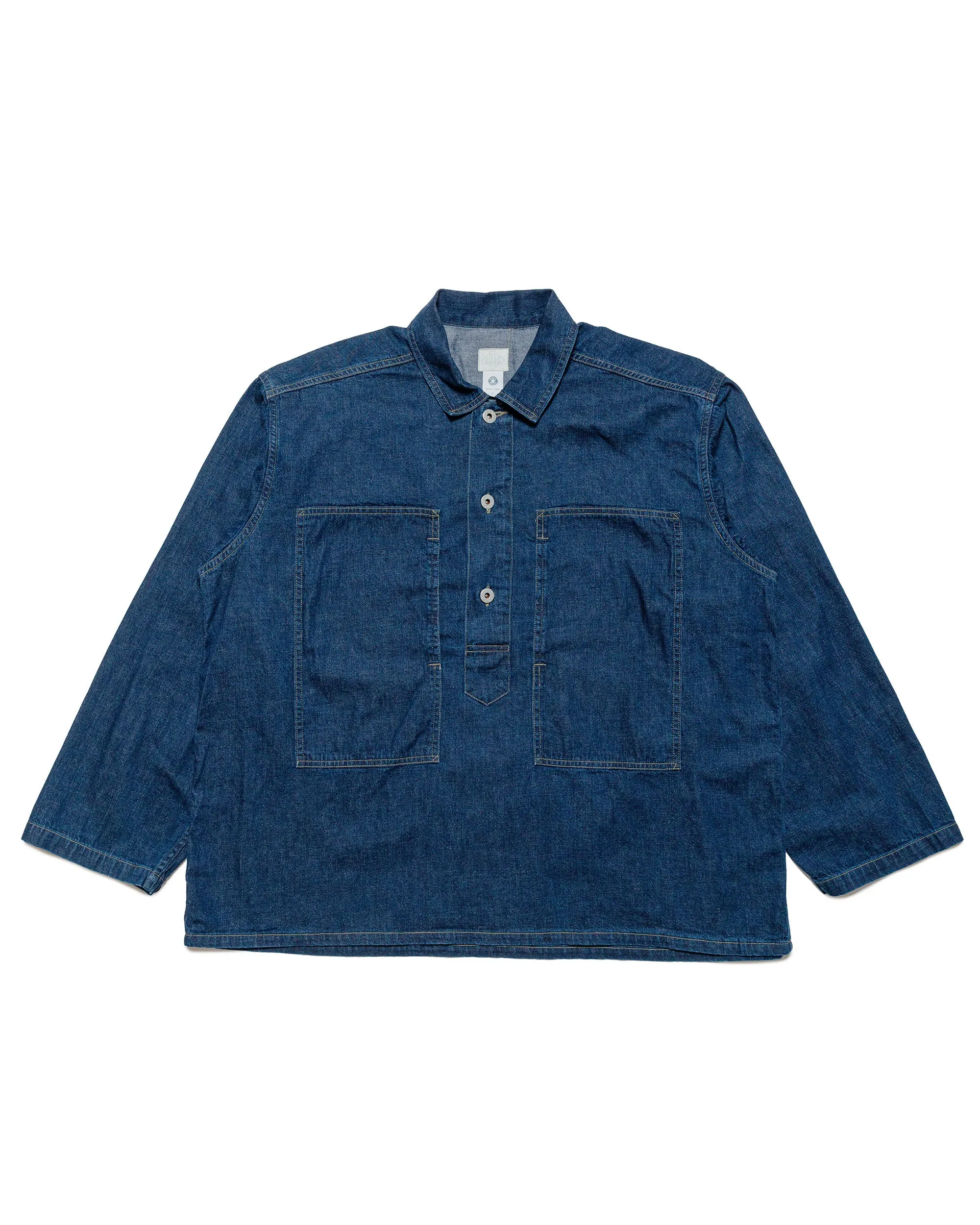 Post O'Alls ARMY Shirt Blue Denim w/OD Yellow Stitch Indigo sold by Lost & Found