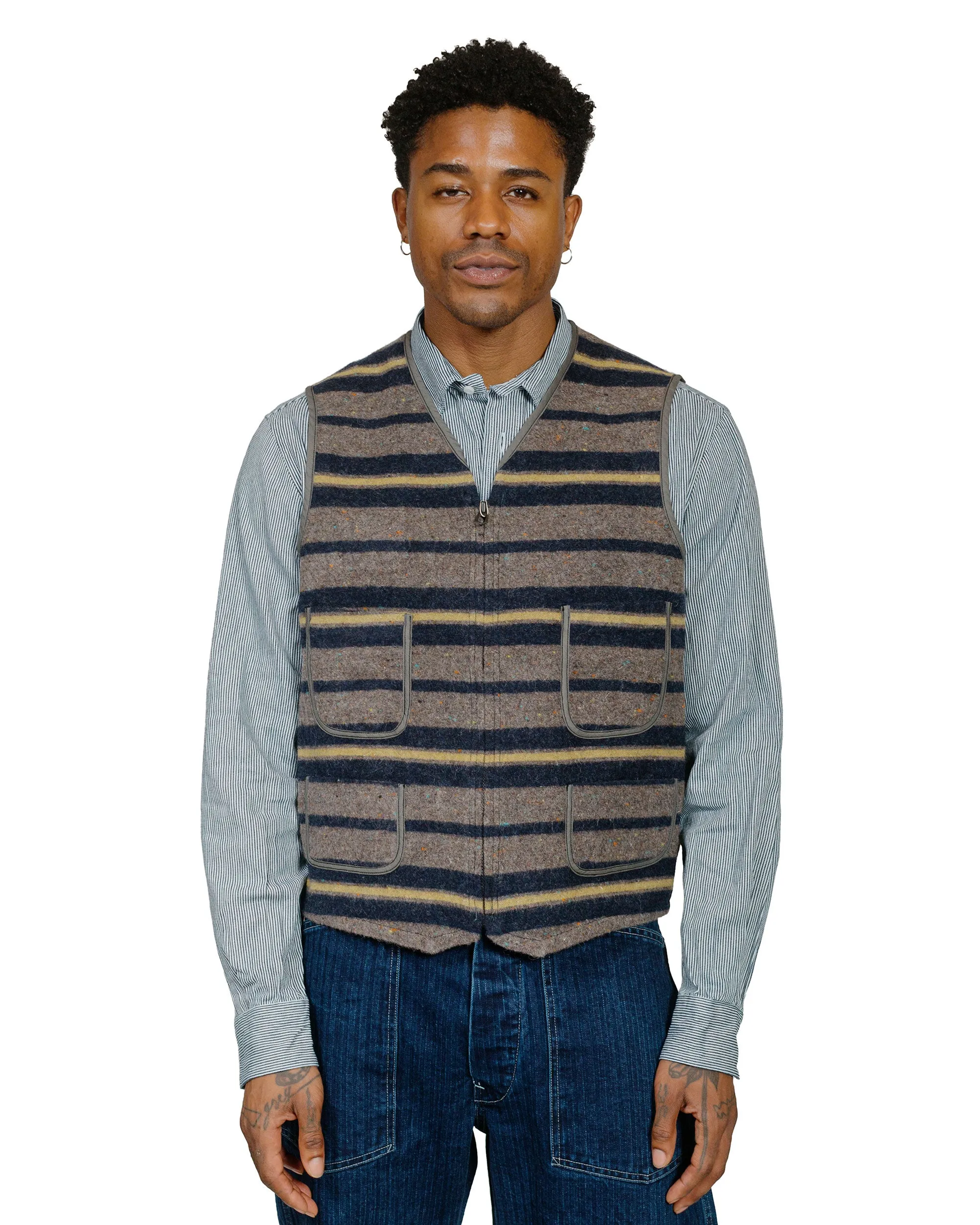 Post O'Alls Fleece Vest Trashed Wool Navy Stripe sold by Lost & Found product image thumbnail 2
