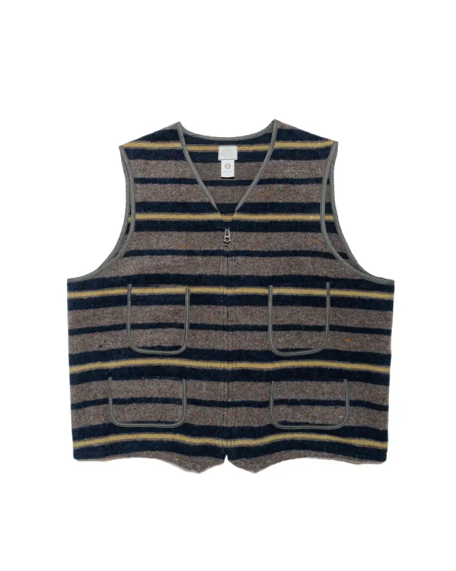 Post O'Alls Fleece Vest Trashed Wool Navy Stripe sold by Lost & Found