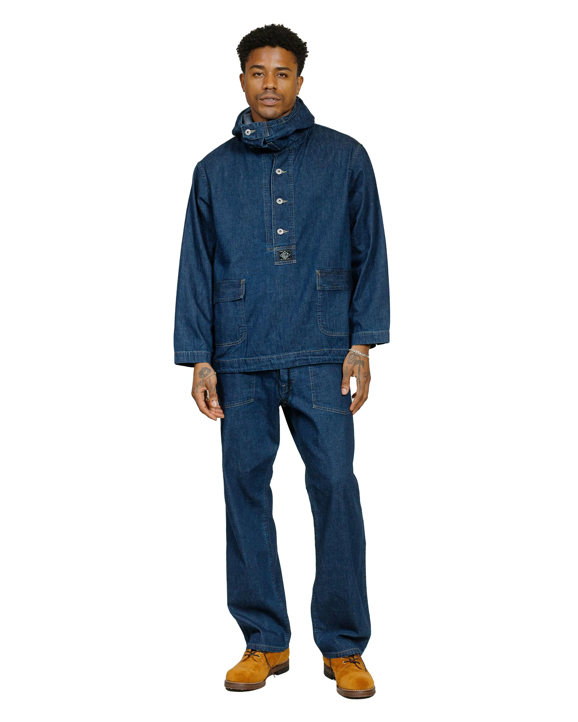 Post O'Alls NAVY Parka Blue Denim w/OD Yellow Stitch Indigo sold by Lost & Found product image thumbnail 4