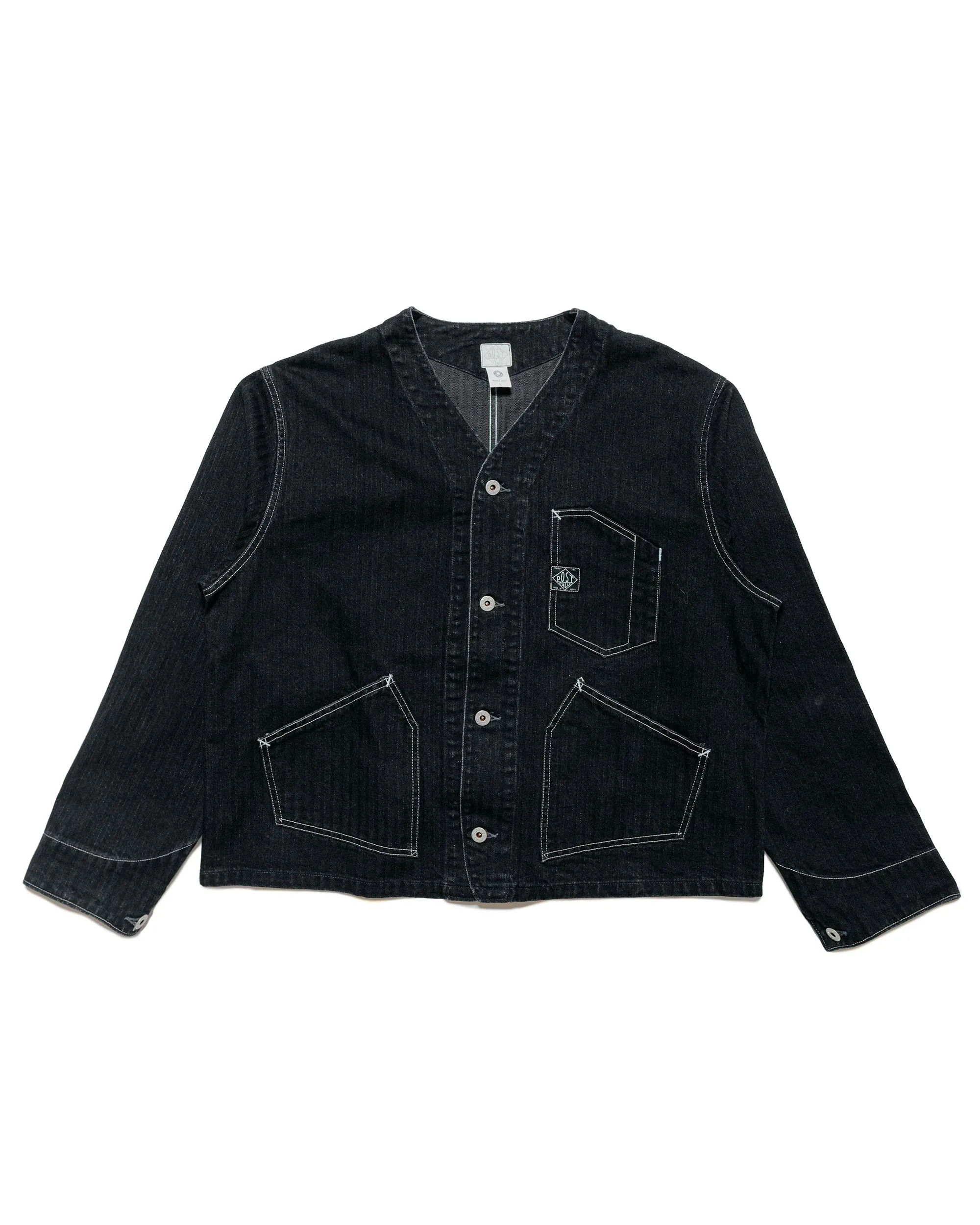 Post O'Alls Stoker's Jacket Herringbone Denim Black sold by Lost & Found