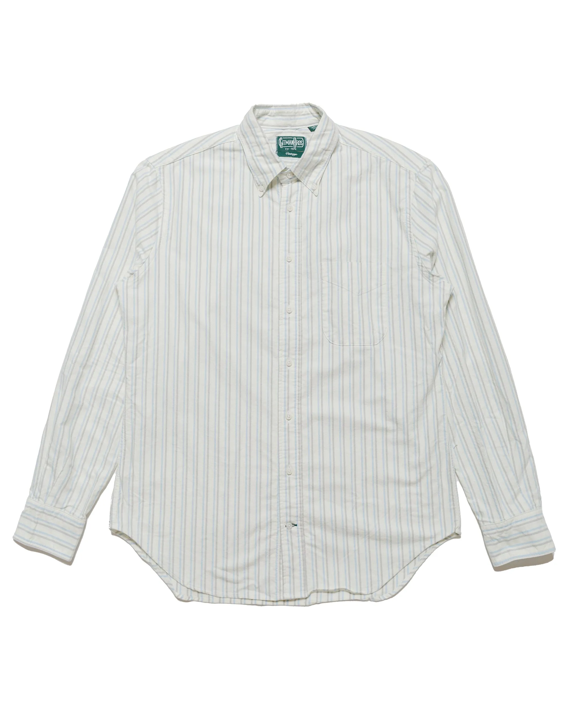 Gitman Vintage Bros. Blue Brushed Split Stripe Oxford sold by Lost & Found