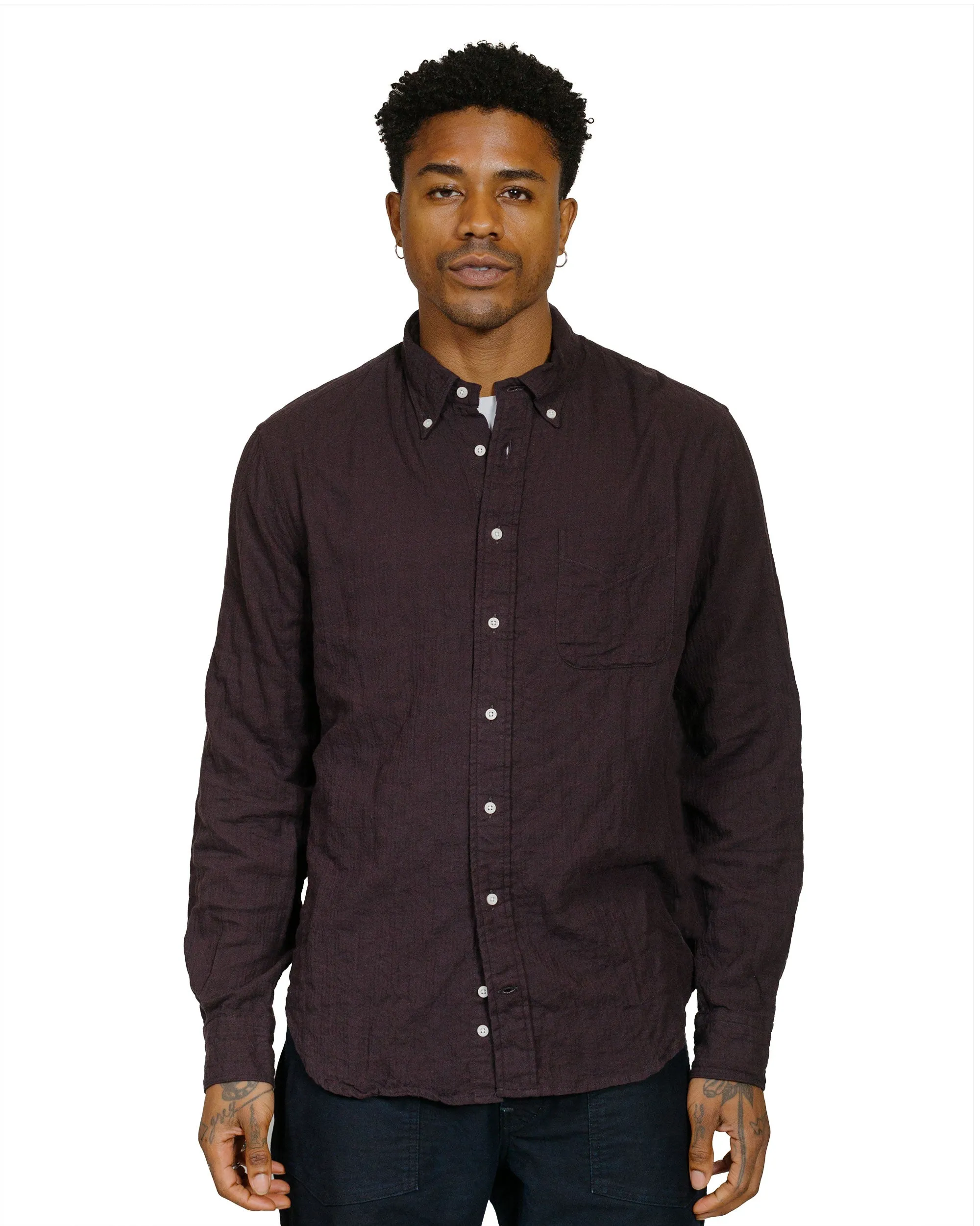 Gitman Vintage Bros. Brown Brushed Winter Seersucker Shirt sold by Lost & Found product image thumbnail 2