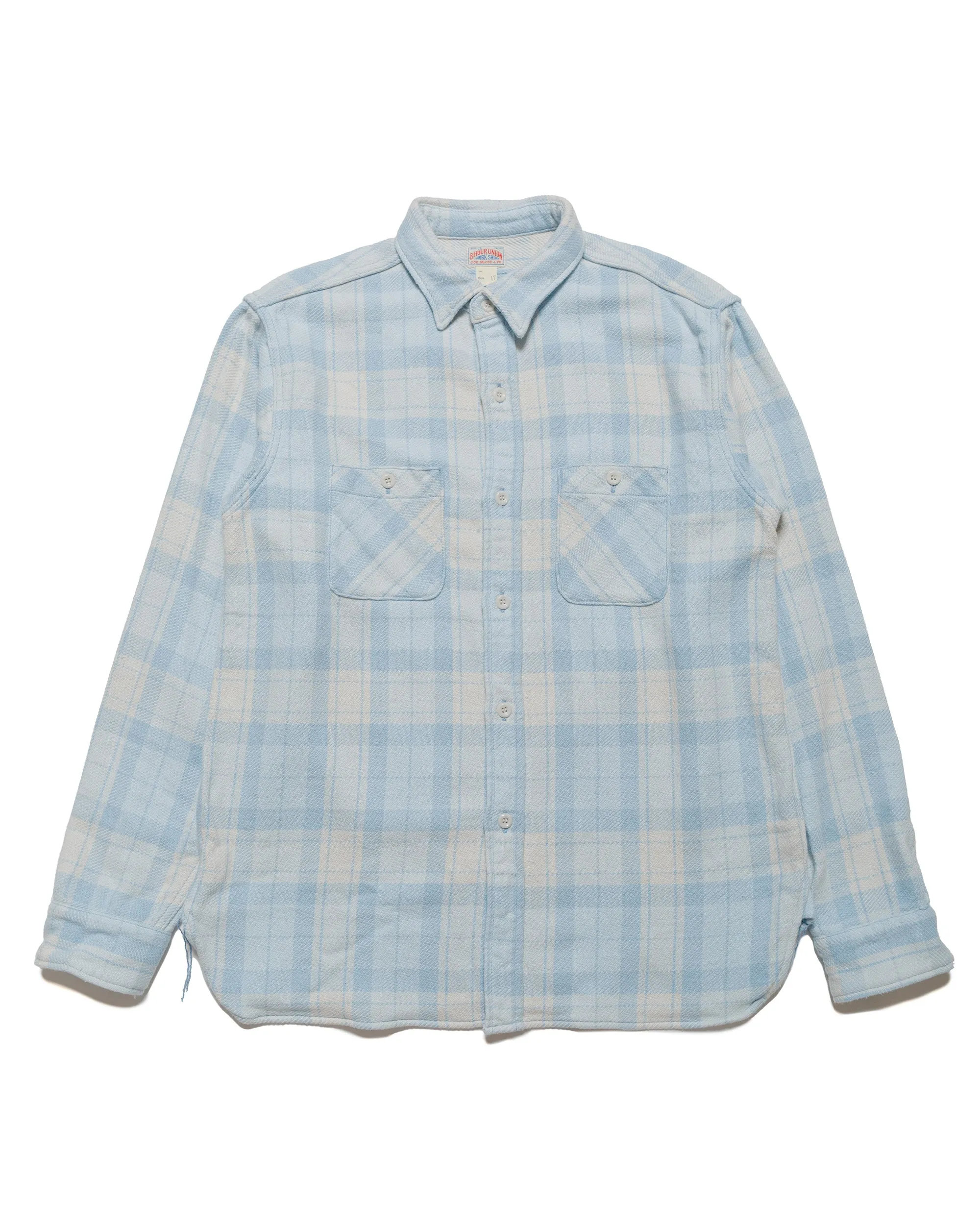The Real McCoy's MS24007 8HU Block Check Summer Flannel Shirt Light Blue sold by Lost & Found