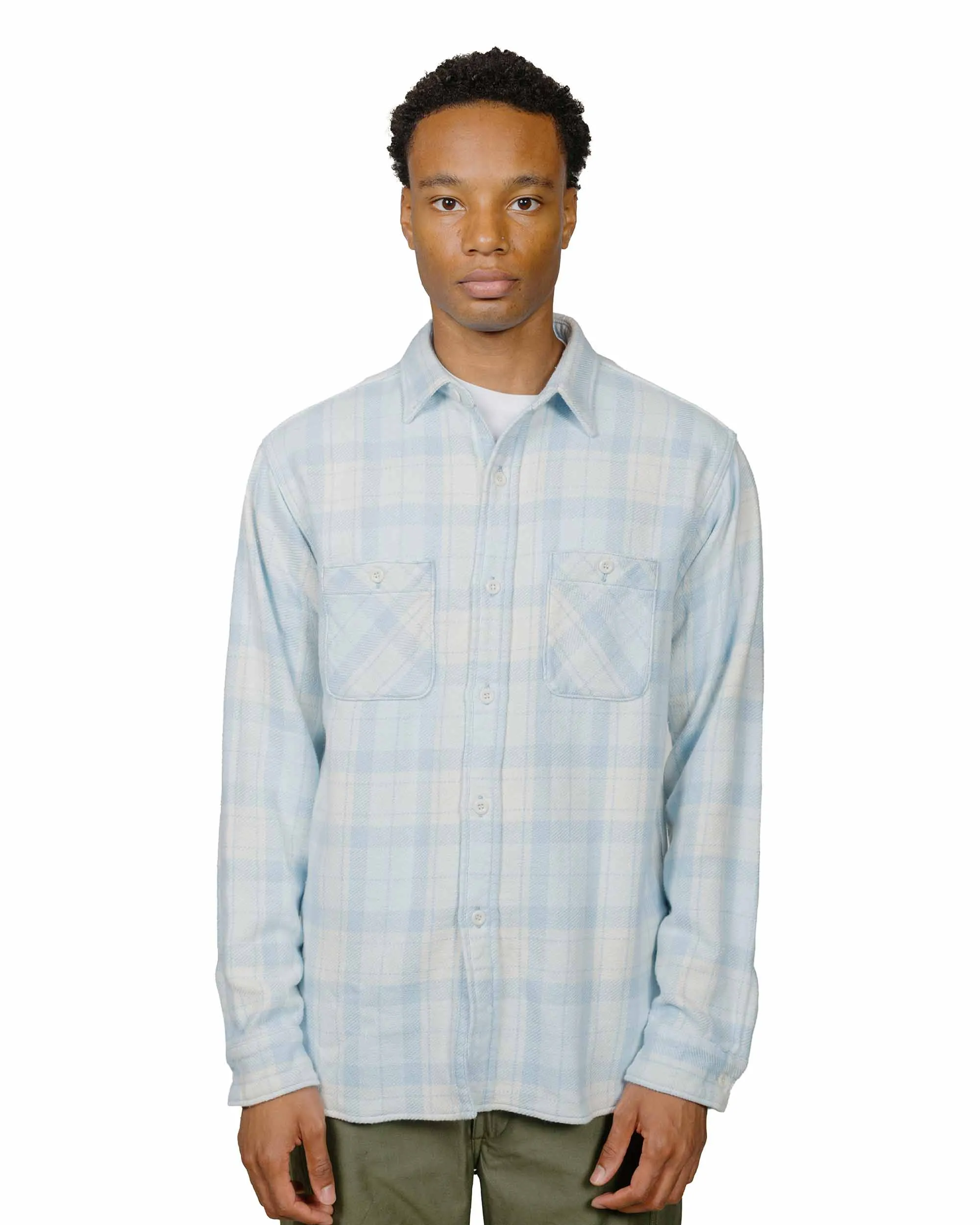 The Real McCoy's MS24007 8HU Block Check Summer Flannel Shirt Light Blue sold by Lost & Found product image thumbnail 2