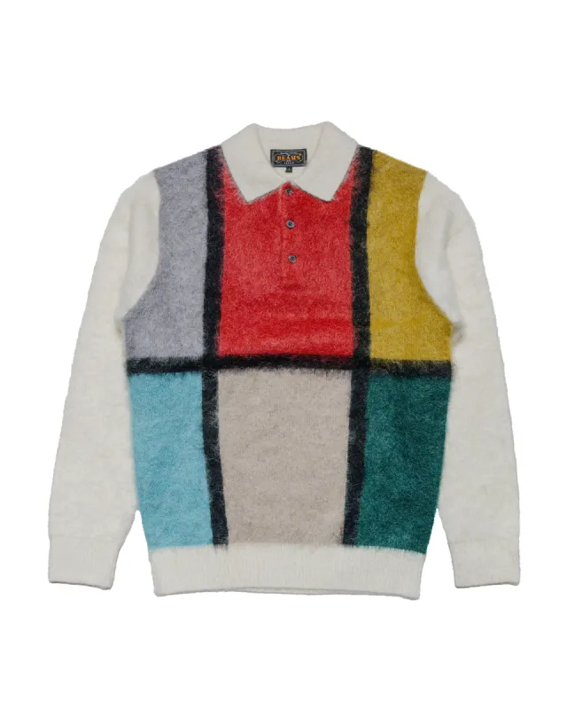 Beams Plus Knit Polo Shaggy White sold by Lost & Found