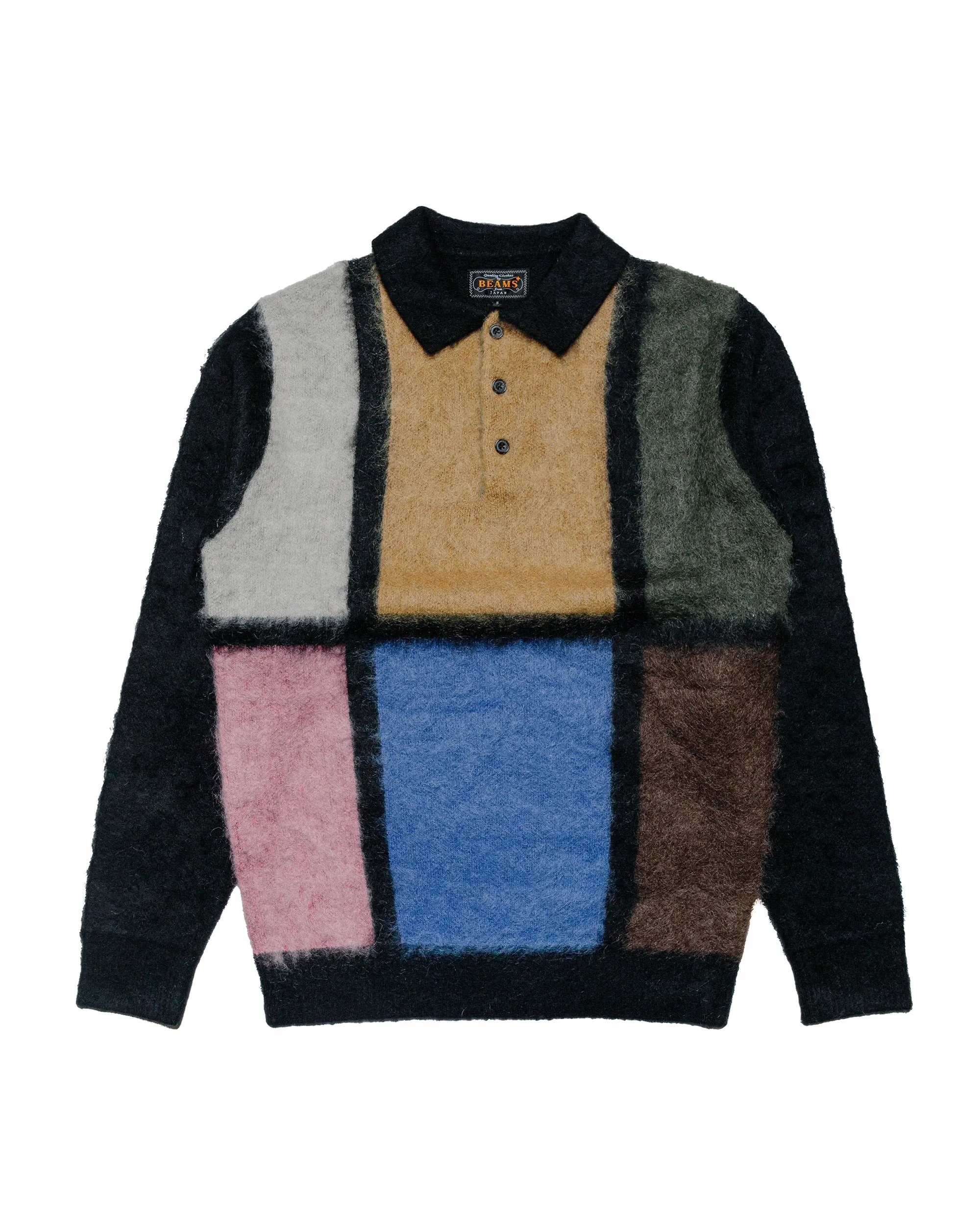 Beams Plus Knit Polo Shaggy Black sold by Lost & Found