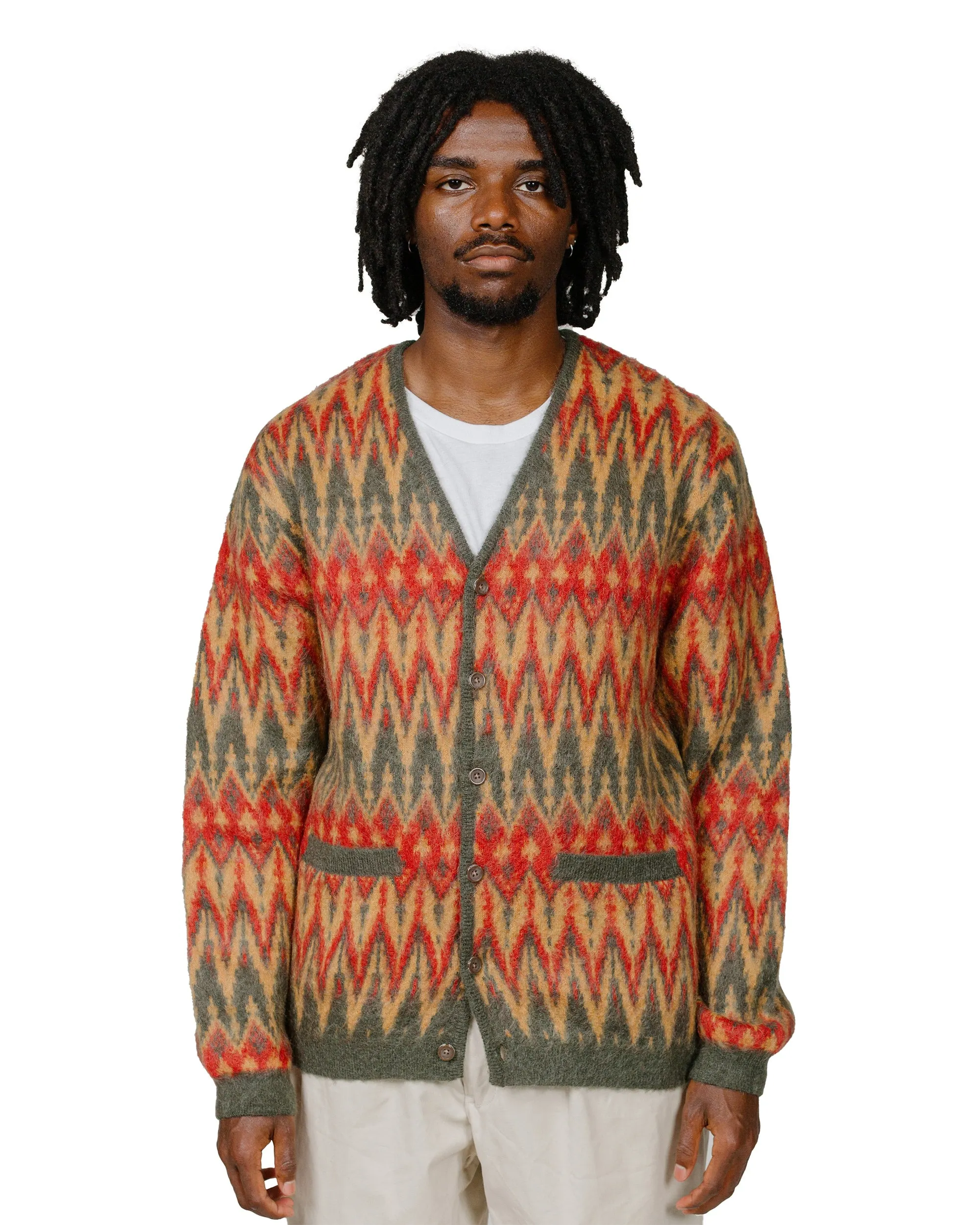 Beams Plus Cardigan Double Jacquard Chevron Pattern Green sold by Lost & Found product image thumbnail 2