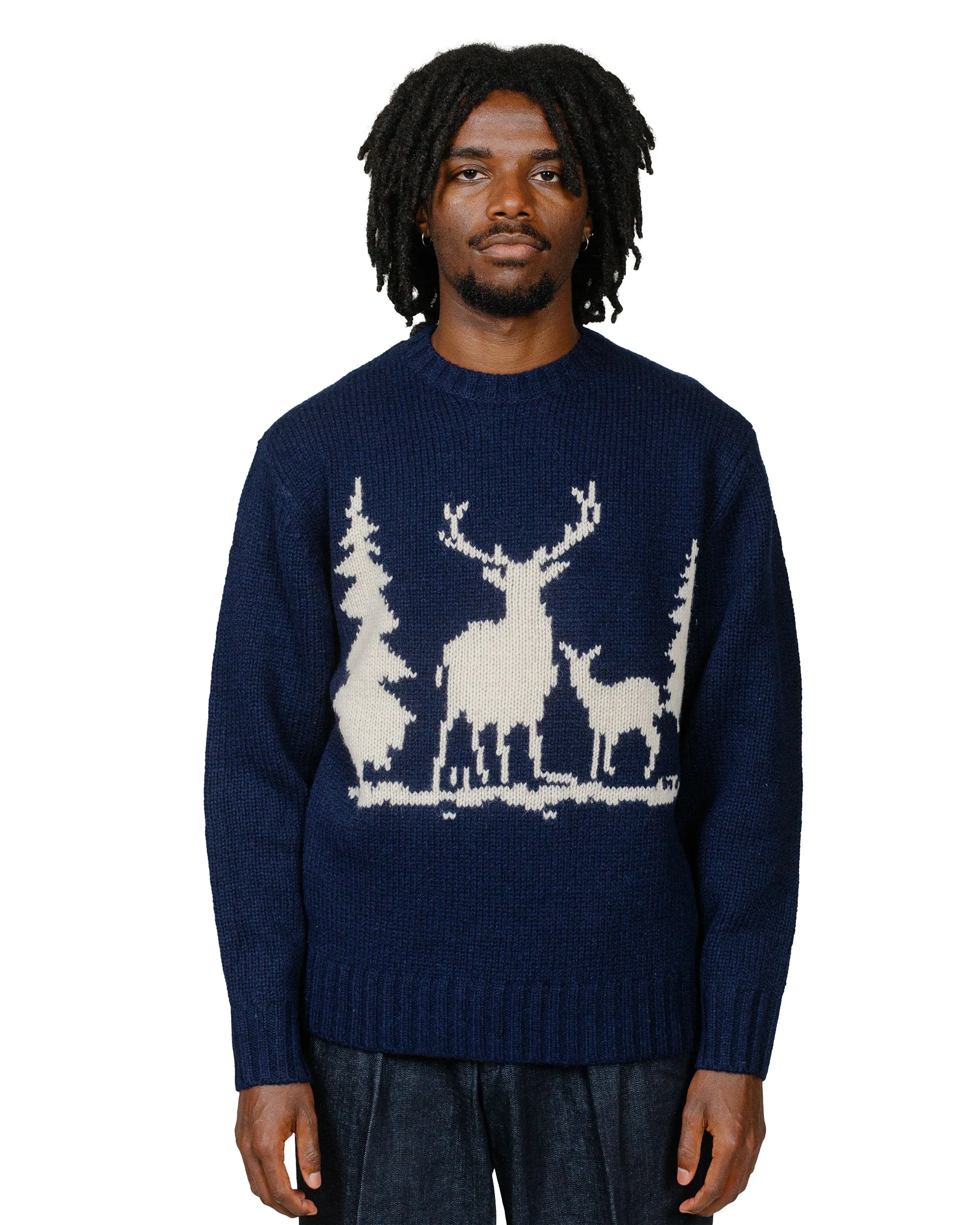 Beams Plus Crew Intarsia 3G Navy sold by Lost & Found product image thumbnail 2