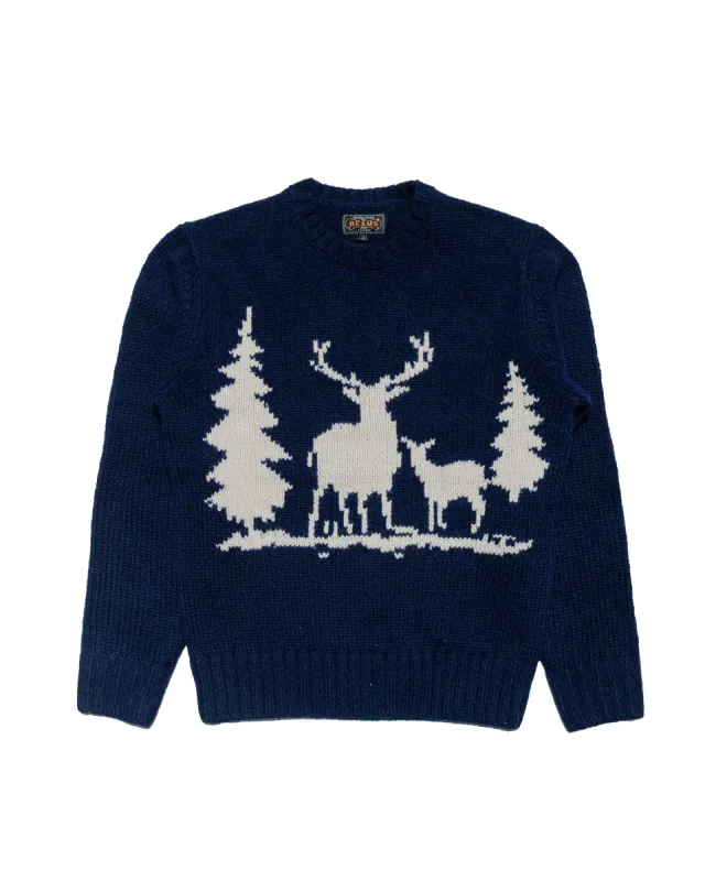 Beams Plus Crew Intarsia 3G Navy sold by Lost & Found
