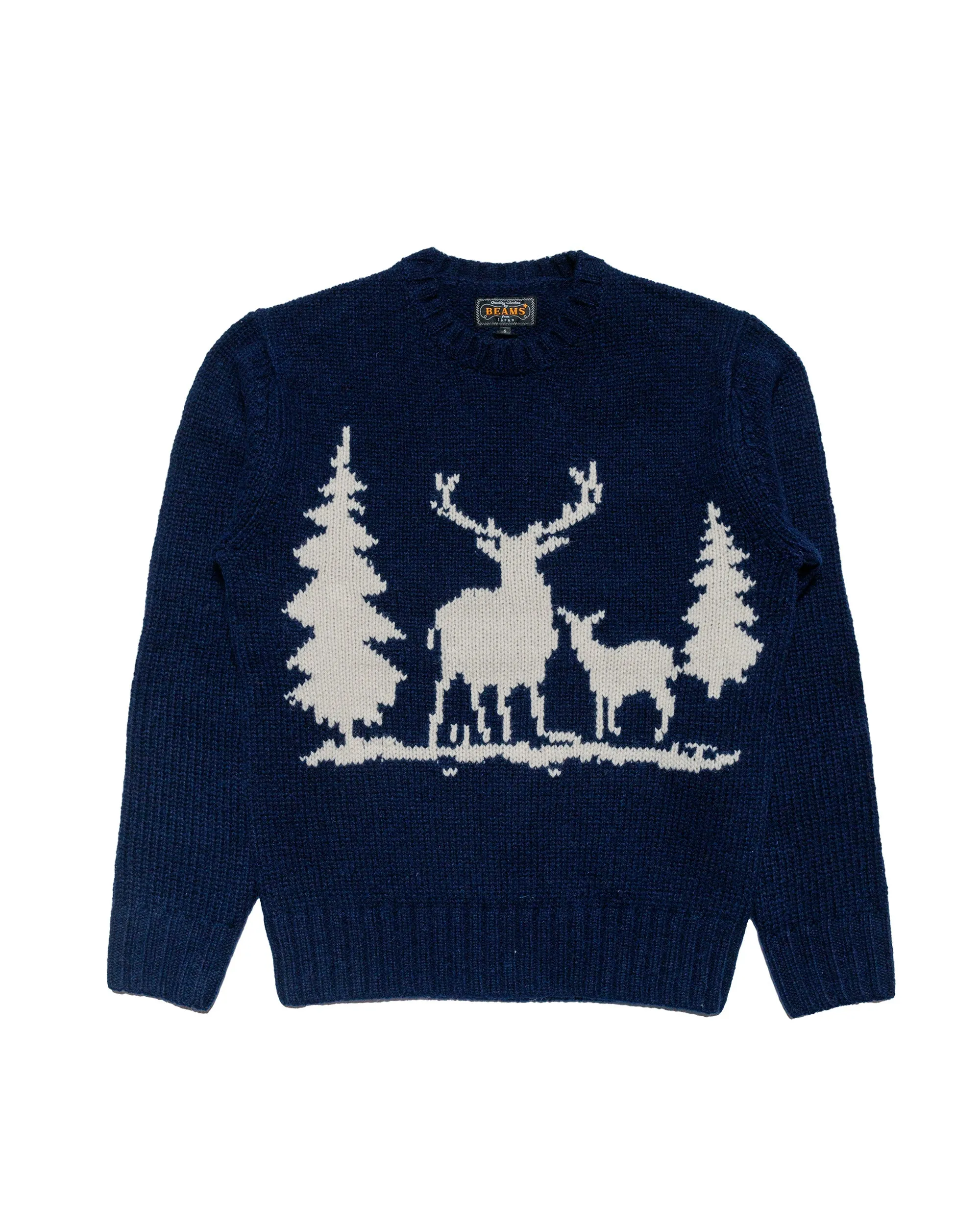 Beams Plus Crew Intarsia 3G Navy sold by Lost & Found