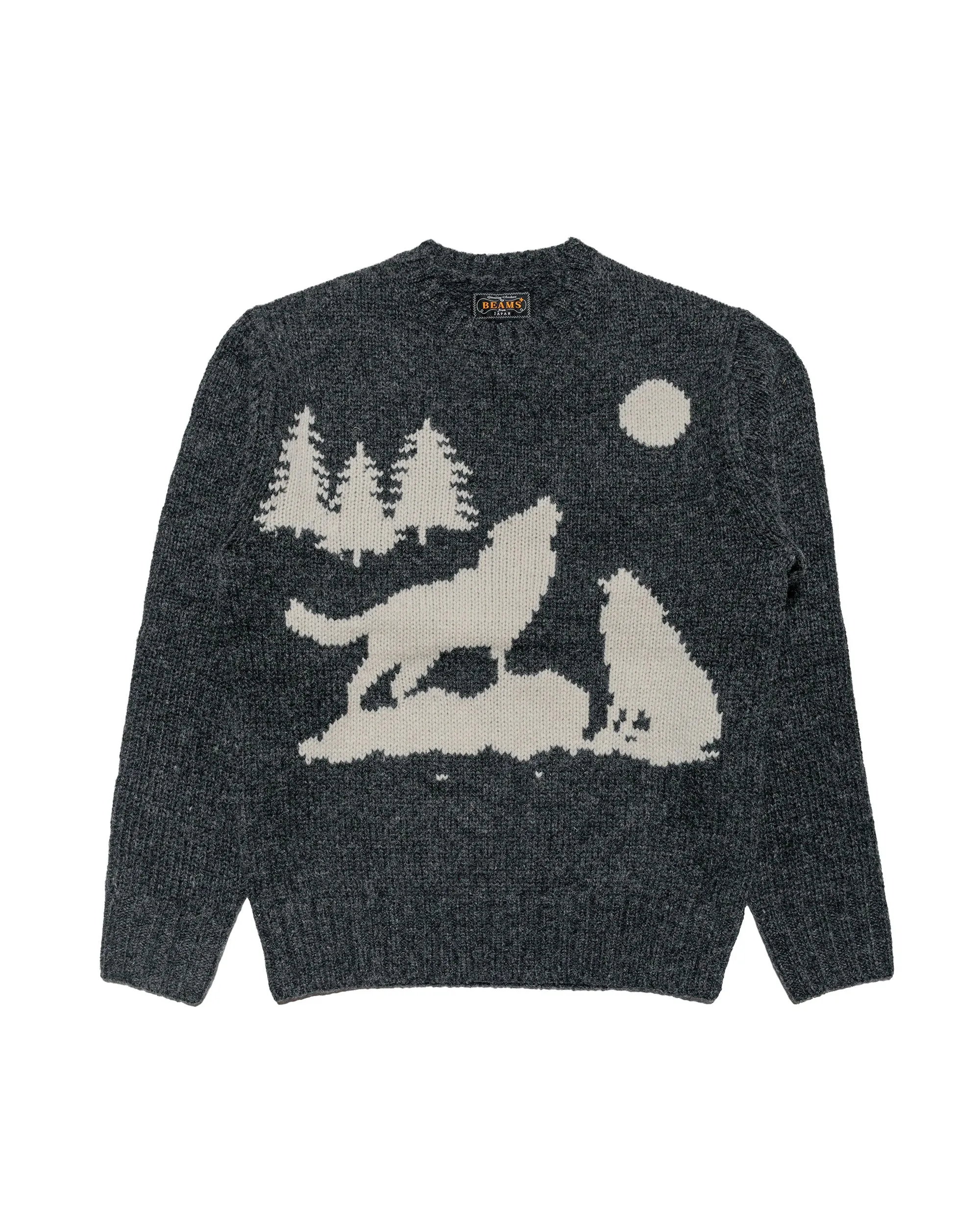 Beams Plus Crew Intarsia 3G Charcoal Grey sold by Lost & Found