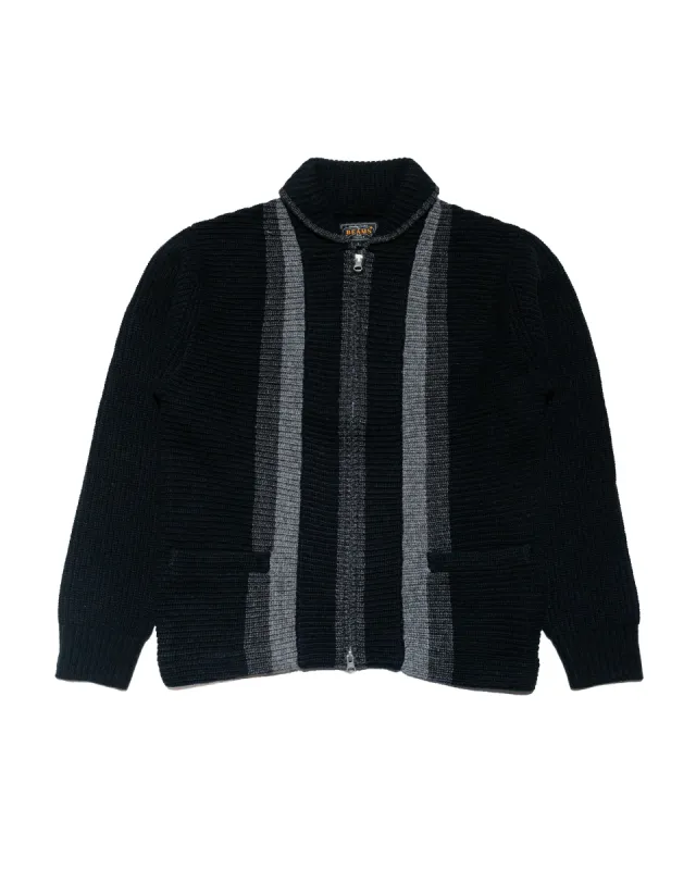 Beams Plus Full Zip Shawl Collar Knit Black sold by Lost & Found