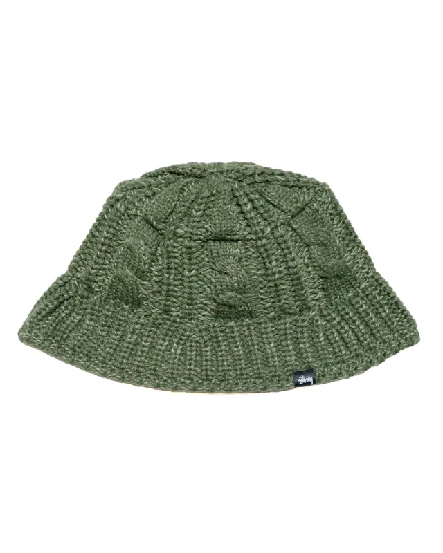 Stüssy Cable Knit Bucket Hat Olive sold by Lost & Found