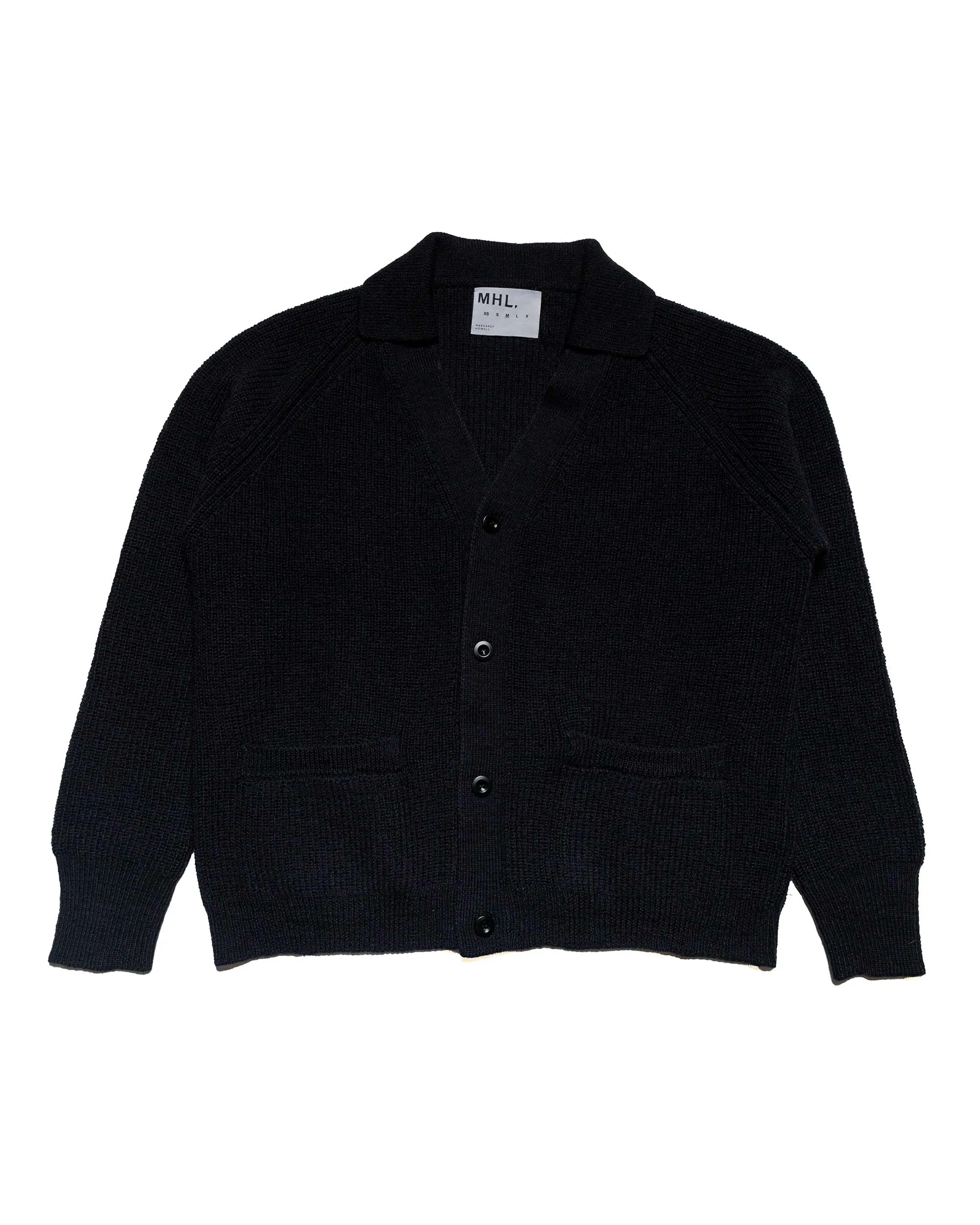 MHL Collared Cardigan Virgin Wool Ink sold by Lost & Found