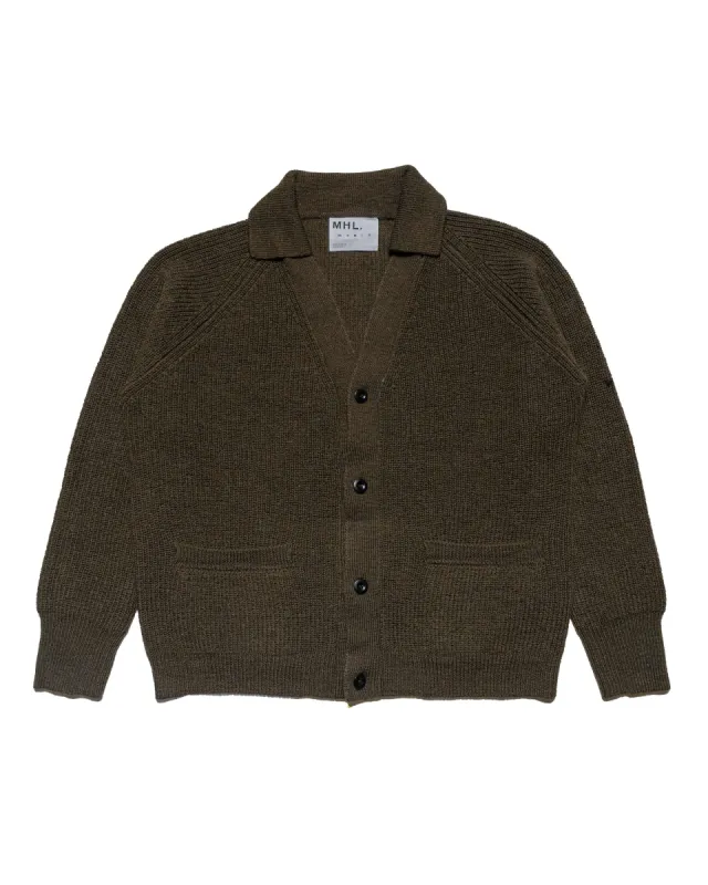 MHL Collared Cardigan Virgin Wool Dark Olive sold by Lost & Found