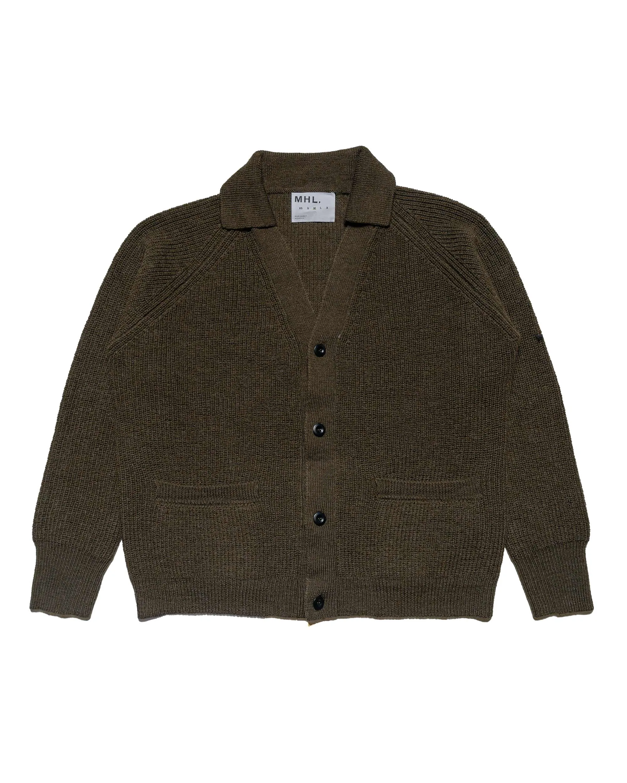 MHL Collared Cardigan Virgin Wool Dark Olive sold by Lost & Found