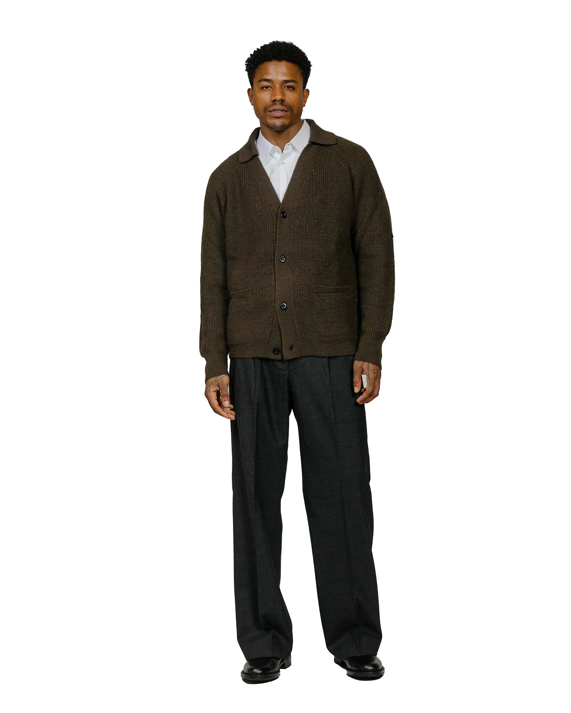 MHL Collared Cardigan Virgin Wool Dark Olive sold by Lost & Found product image thumbnail 4