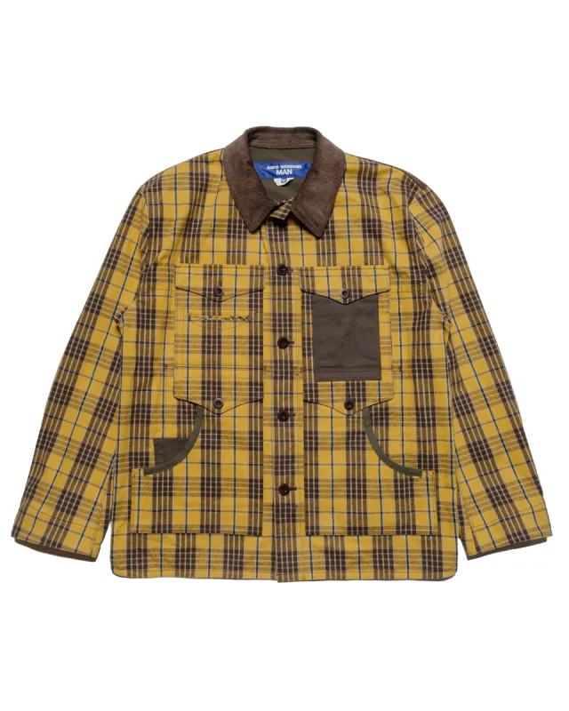 Junya Watanabe MAN Cotton Flannel Check Blouson Yellow/Dark Brown sold by Lost & Found