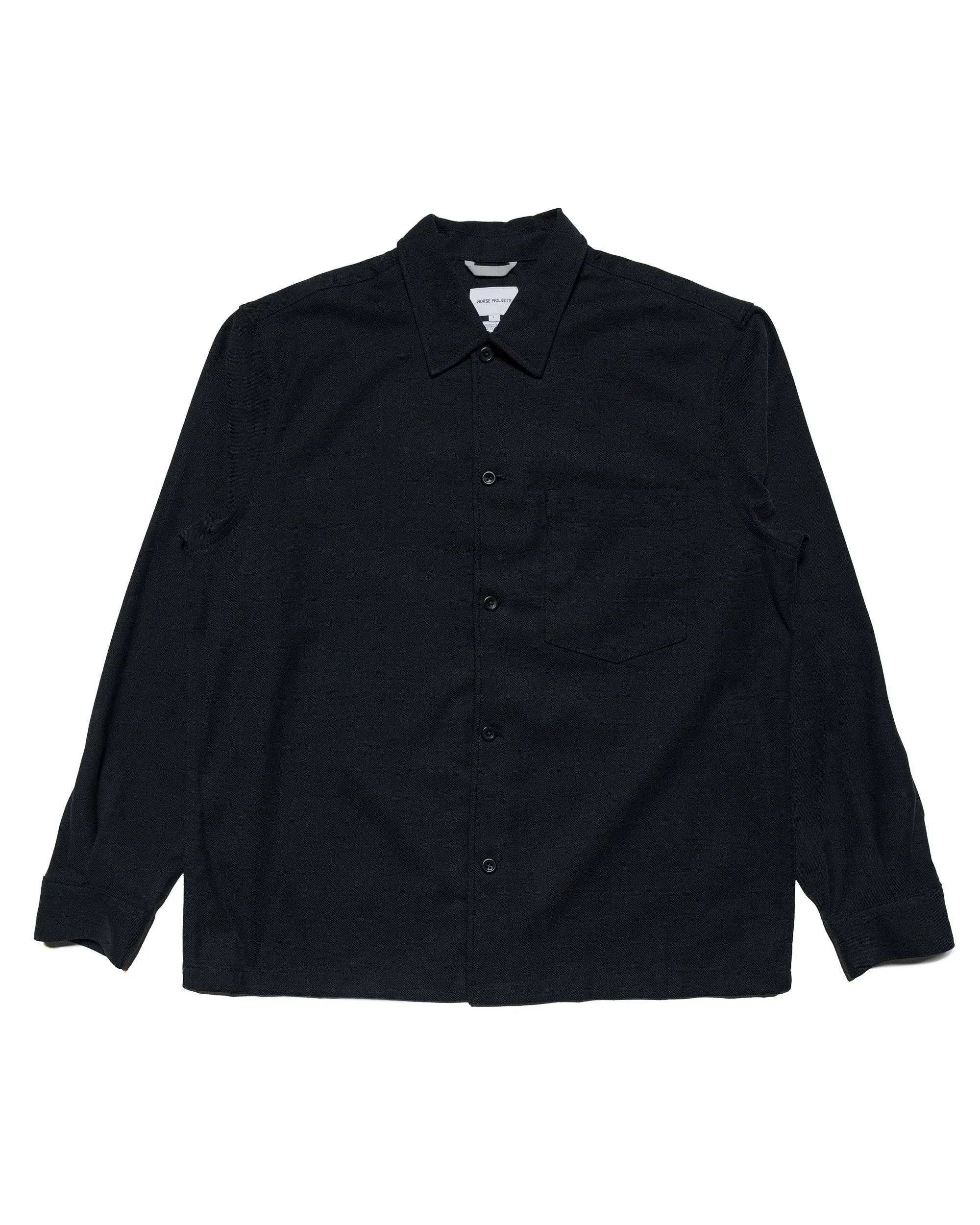 Norse Projects Carsten Cotton Wool LS Shirt Black sold by Lost & Found