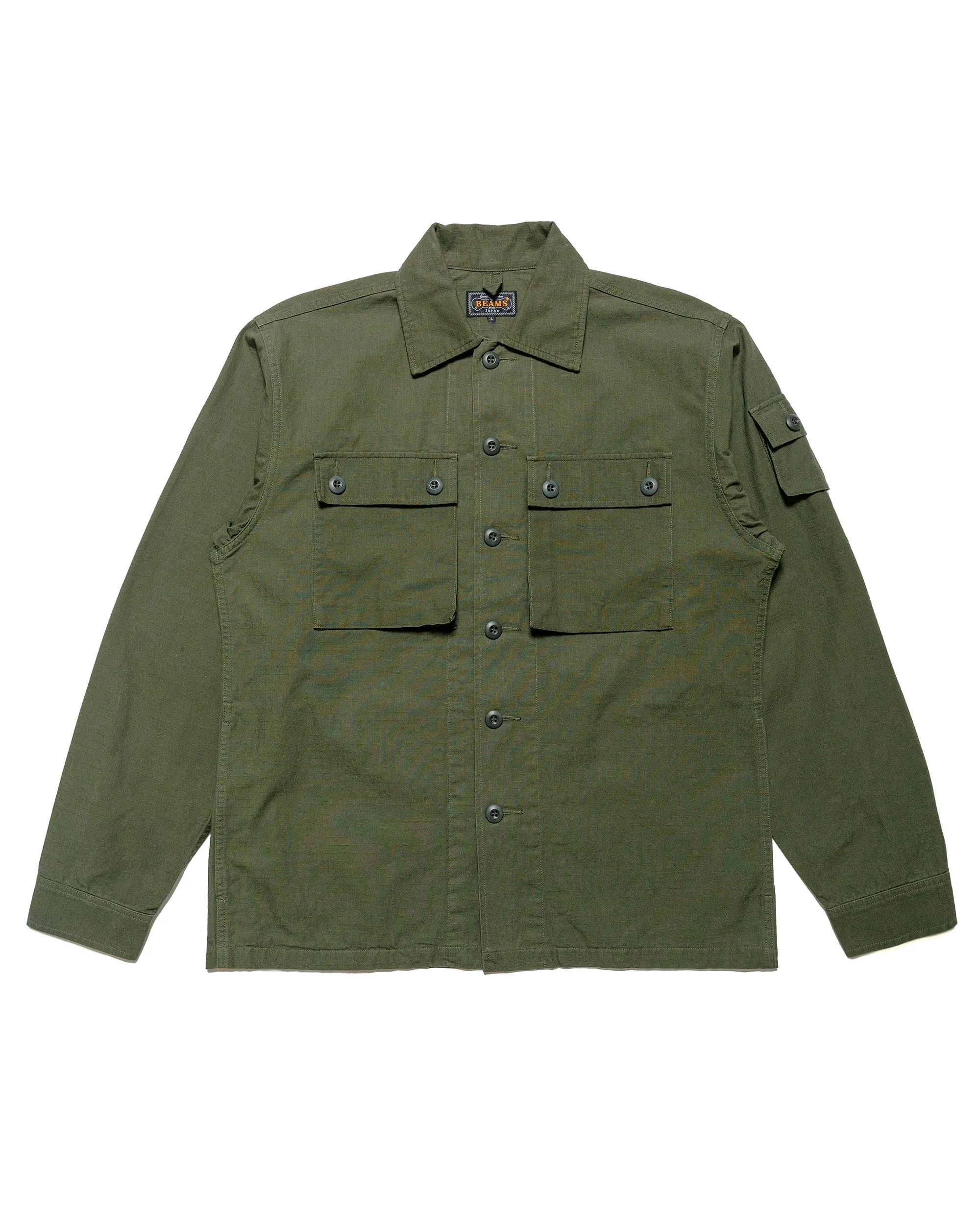 Beams Plus Lost & Found MIL SHT-JAC Cotton Ripstop Olive sold by Lost & Found