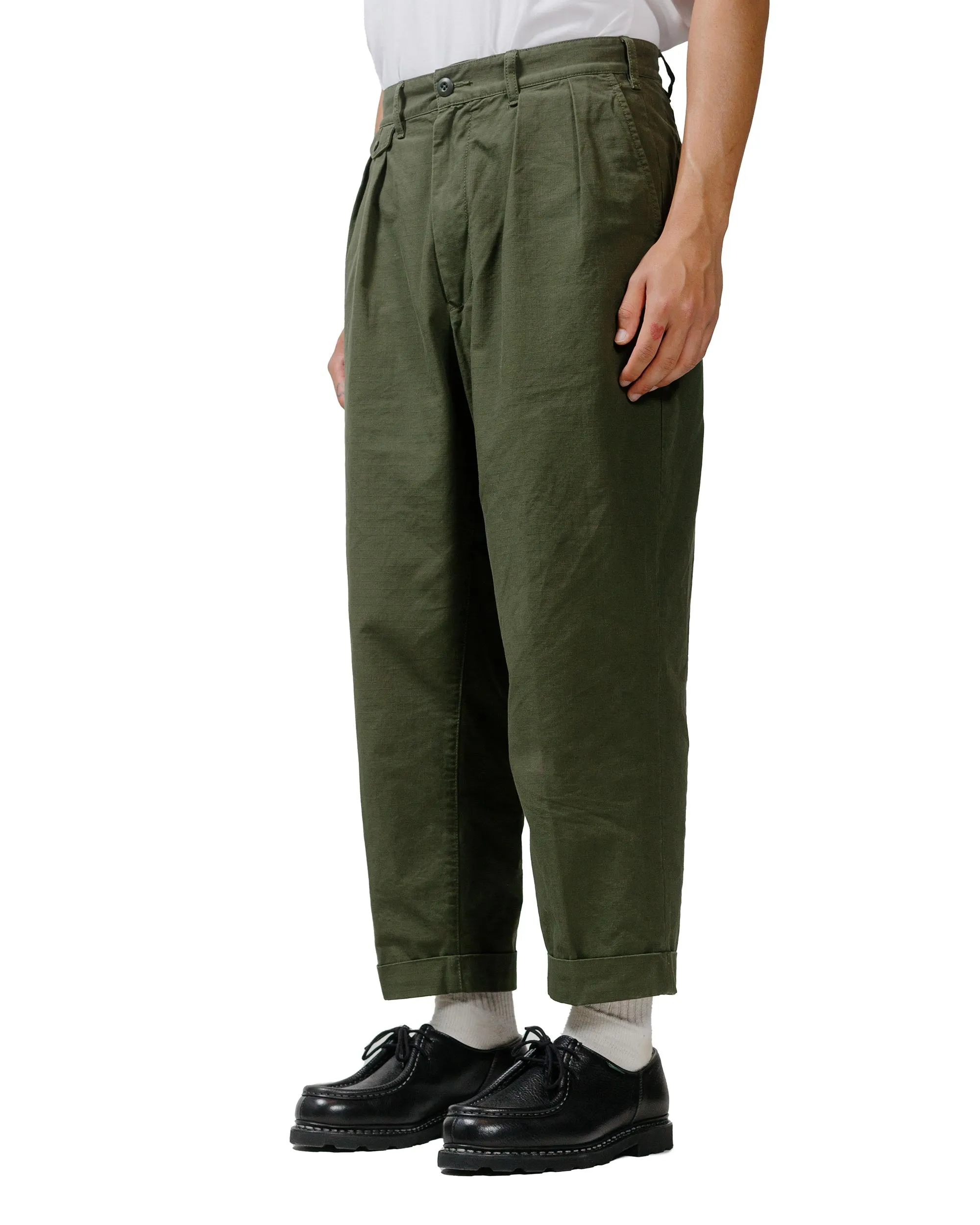 Beams Plus Lost & Found 2Pleats Cotton Ripstop Olive sold by Lost & Found product image thumbnail 2