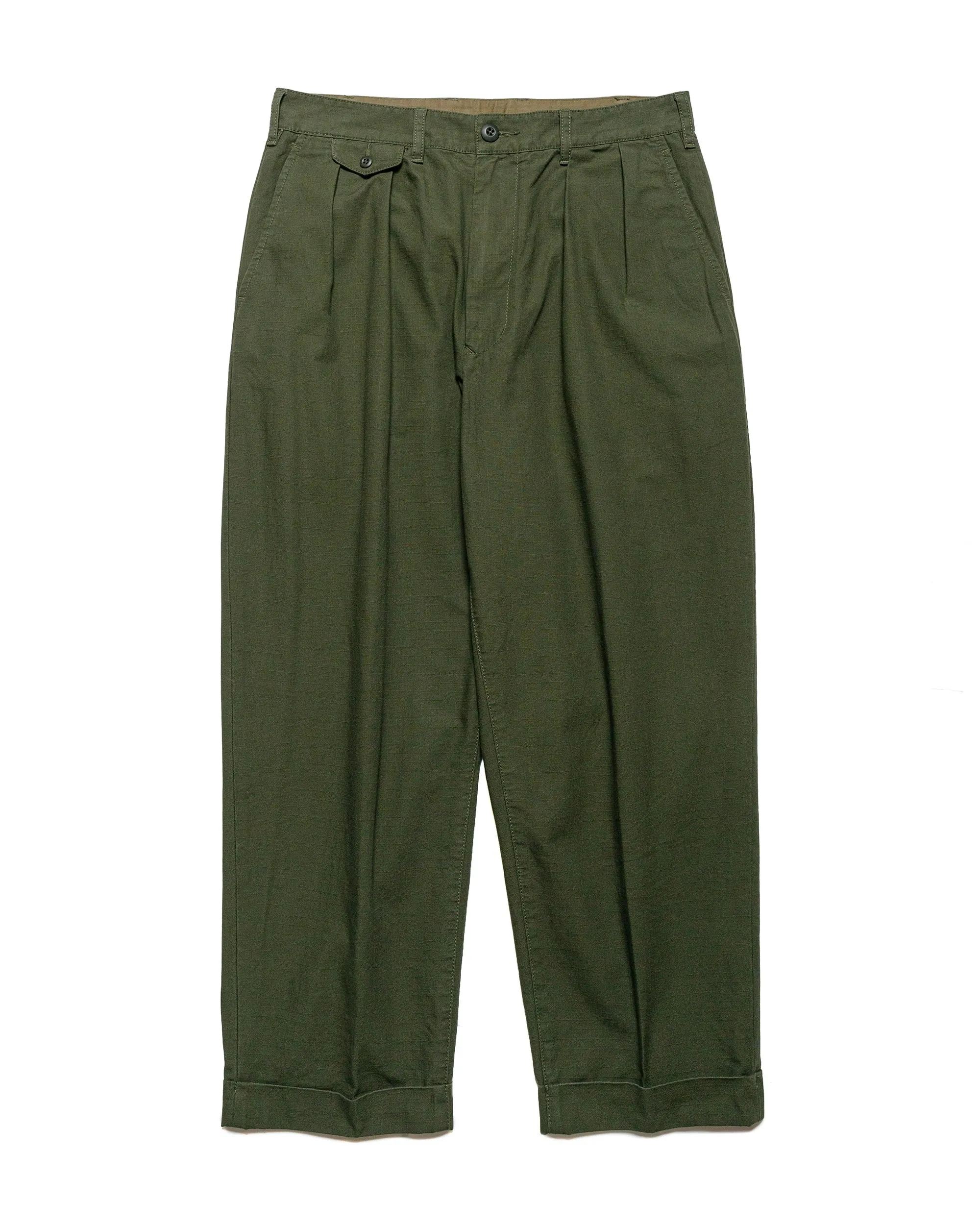 Beams Plus Lost & Found 2Pleats Cotton Ripstop Olive sold by Lost & Found