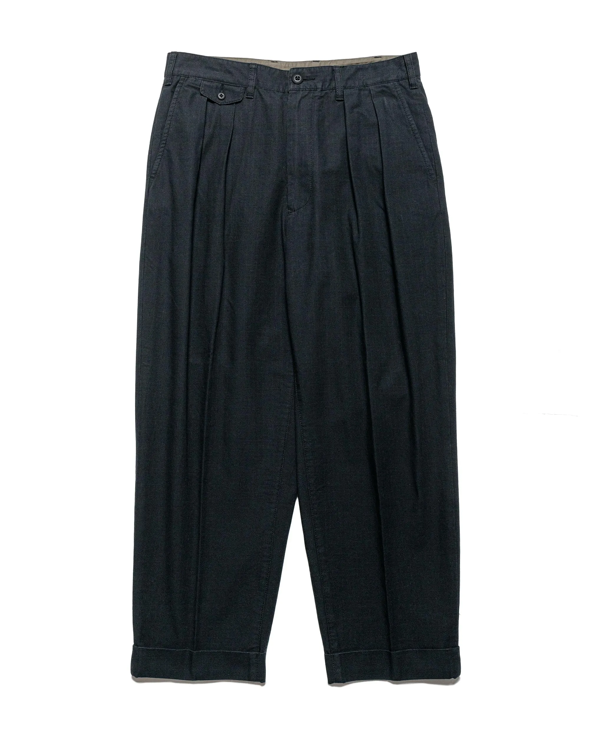 Beams Plus Lost & Found 2Pleats Cotton Ripstop Black sold by Lost & Found