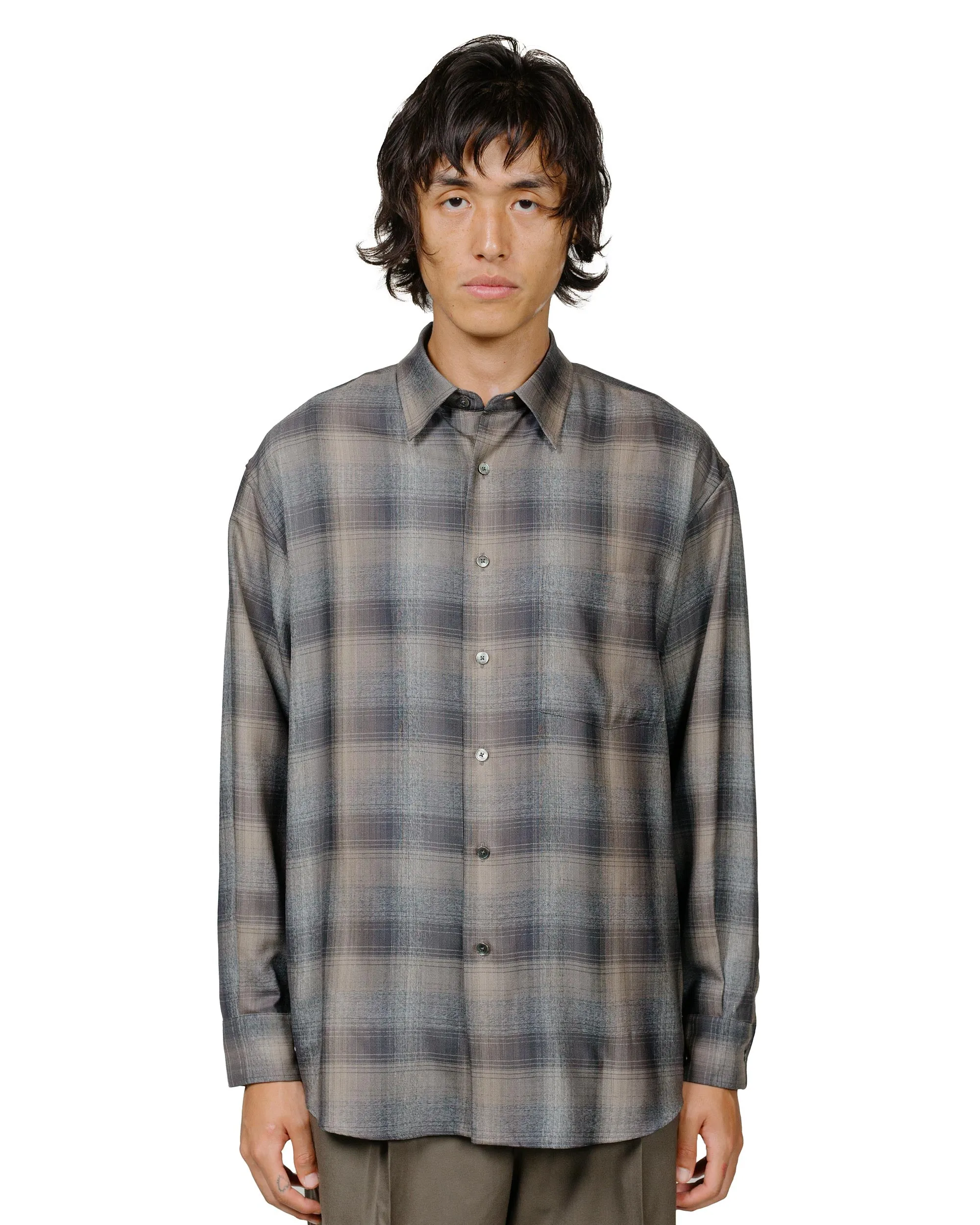 Auralee Super Light Wool Check Shirt Charcoal Grey Check sold by Lost & Found product image thumbnail 2