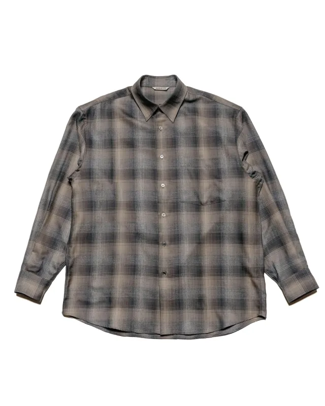 Auralee Super Light Wool Check Shirt Charcoal Grey Check sold by Lost & Found