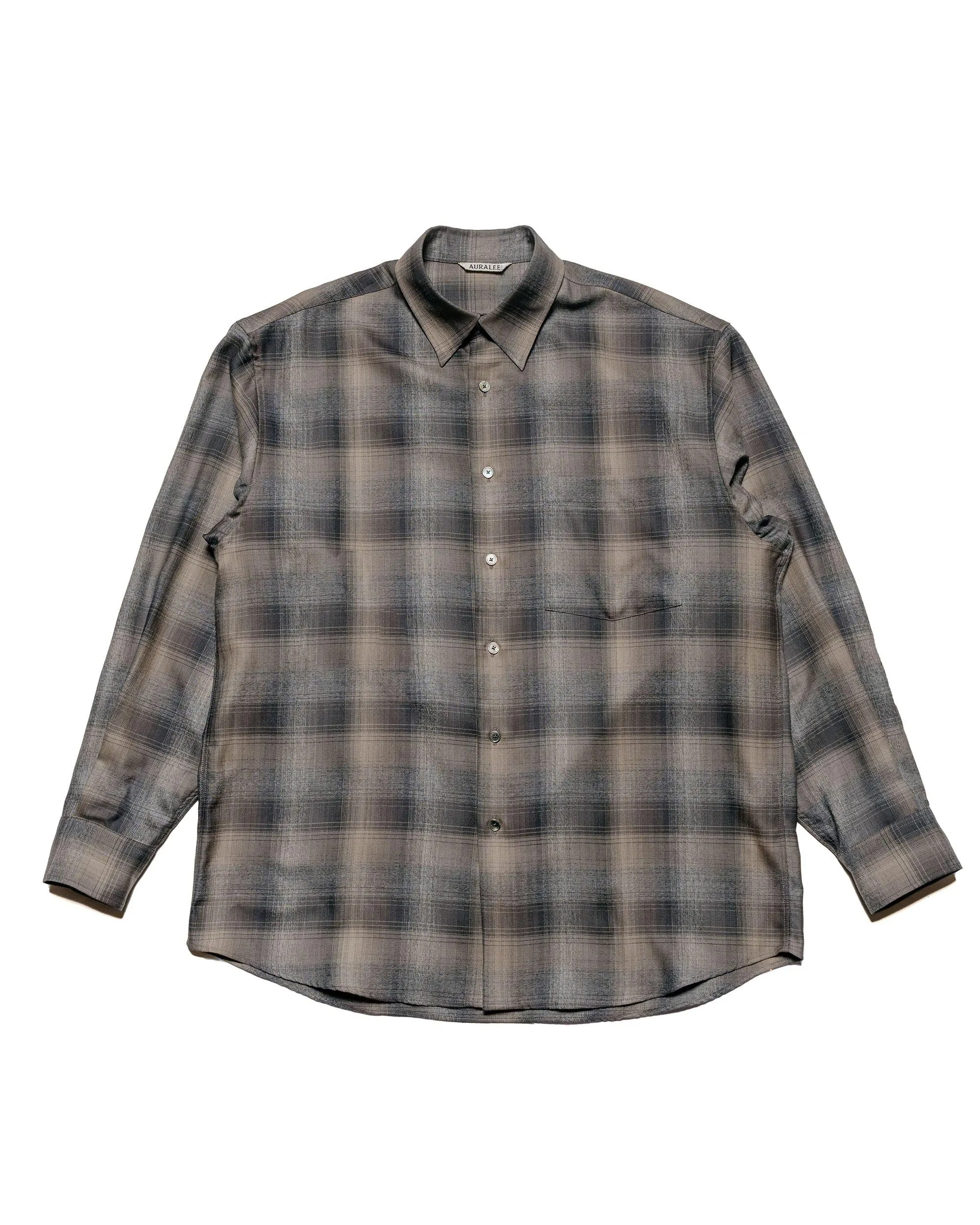 Auralee Super Light Wool Check Shirt Charcoal Grey Check sold by Lost & Found