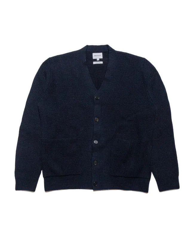 Norse Projects Loki Wool Cotton Rib Cardigan Dark Navy sold by Lost & Found