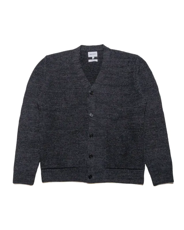 Norse Projects Loki Wool Cotton Rib Cardigan Dark Grey Melange sold by Lost & Found