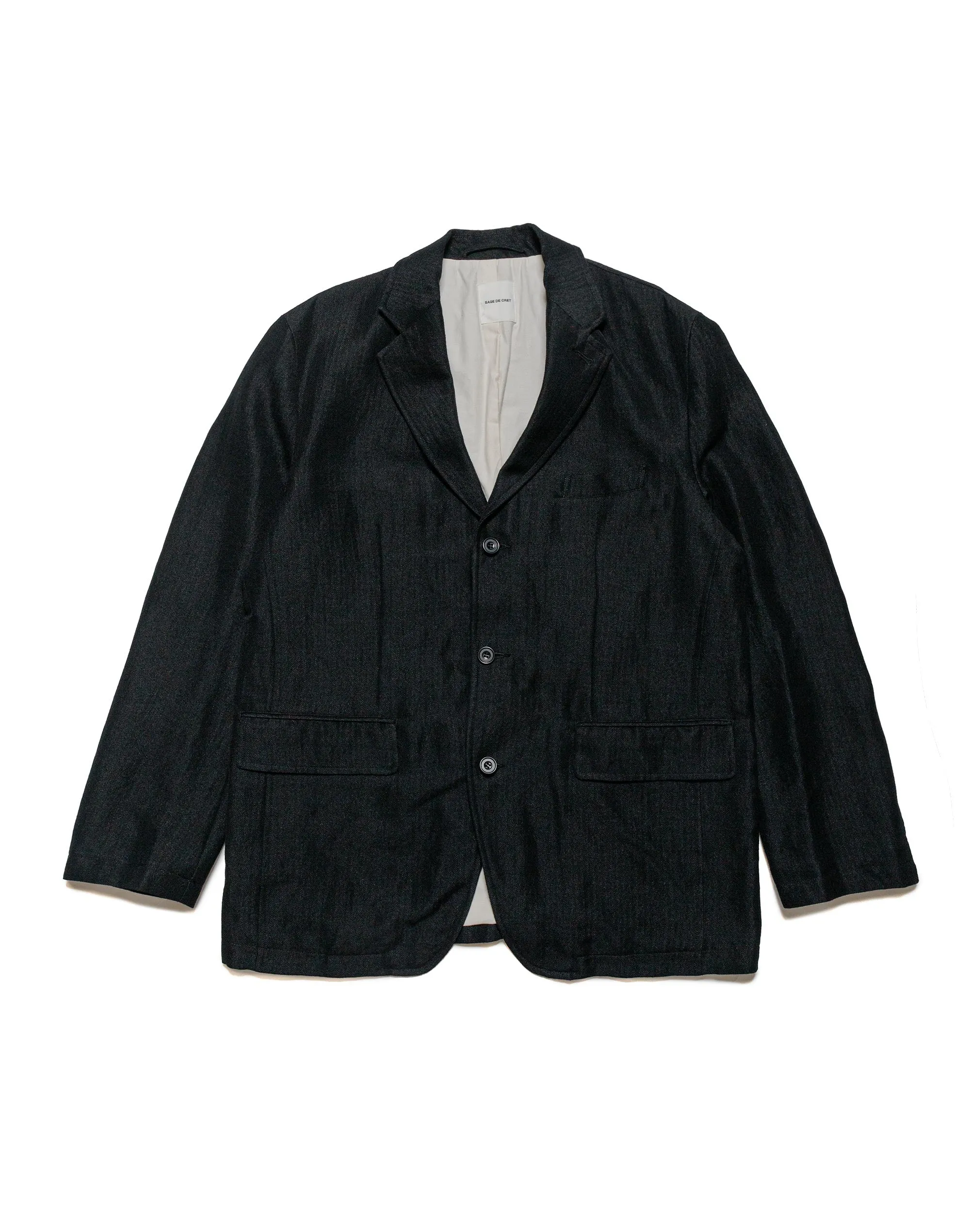 Sage de Cret Wool/Linen Herringbone Tumbler Tailored Jacket Black sold by Lost & Found