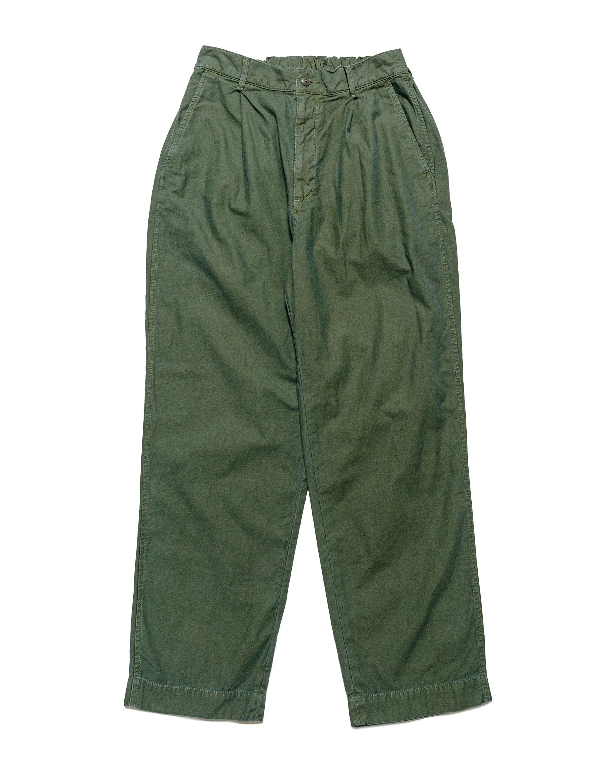 Sage de Cret Cotton/Linen Back Satin Single-Pleated Wide Pants Olive sold by Lost & Found