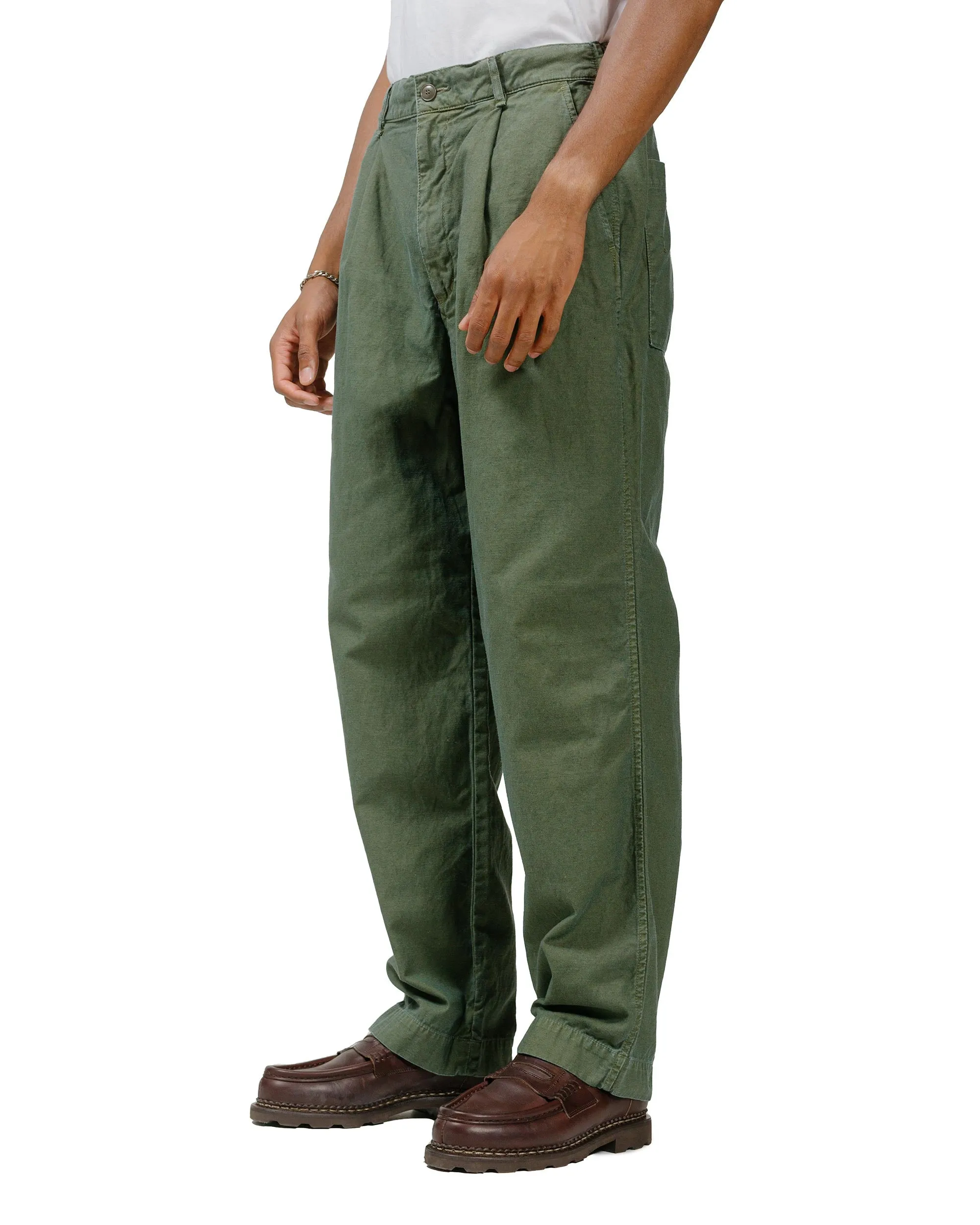 Sage de Cret Cotton/Linen Back Satin Single-Pleated Wide Pants Olive sold by Lost & Found product image thumbnail 2