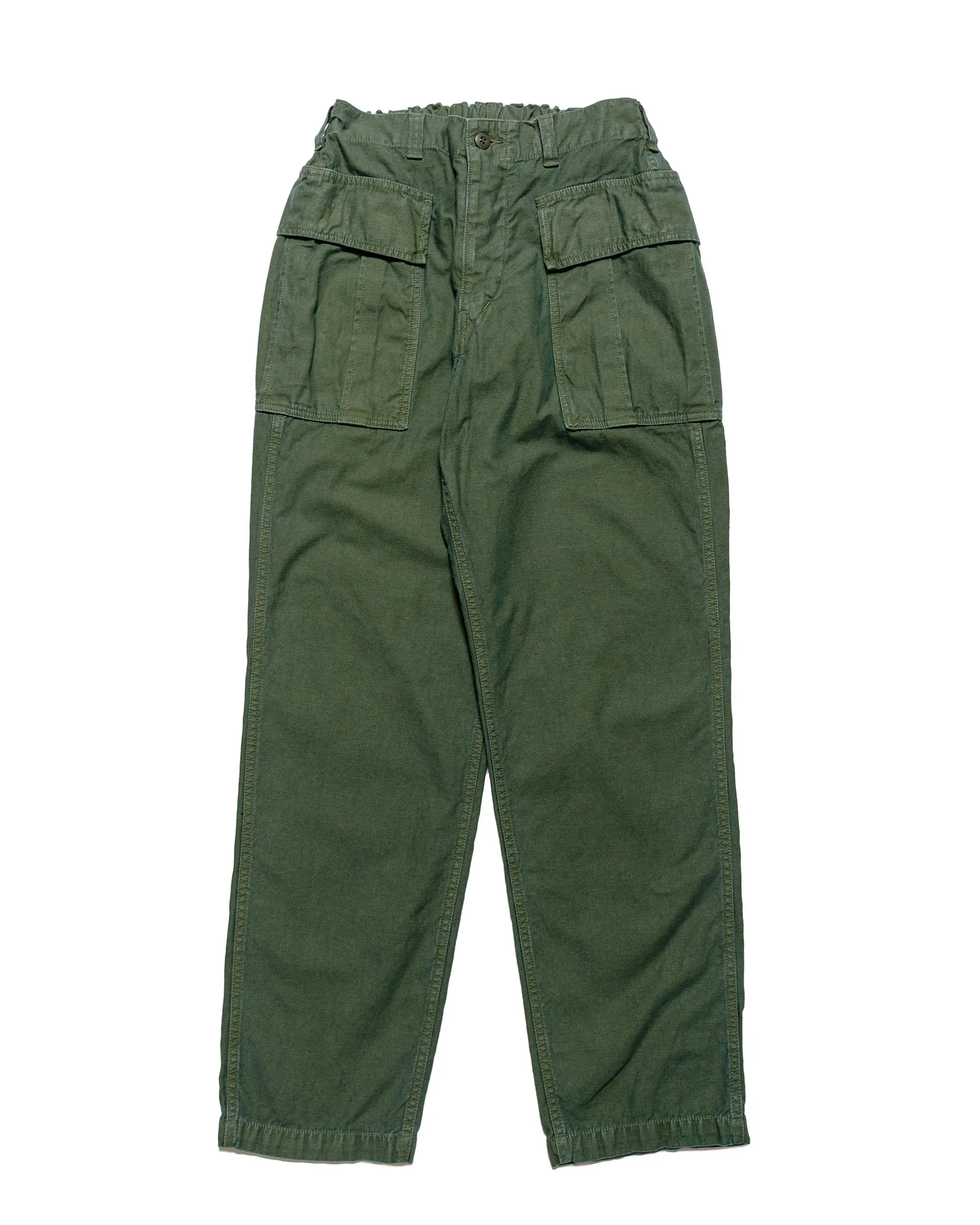Sage de Cret Cotton/Linen Back Satin Pegtop Military Pants Olive sold by Lost & Found