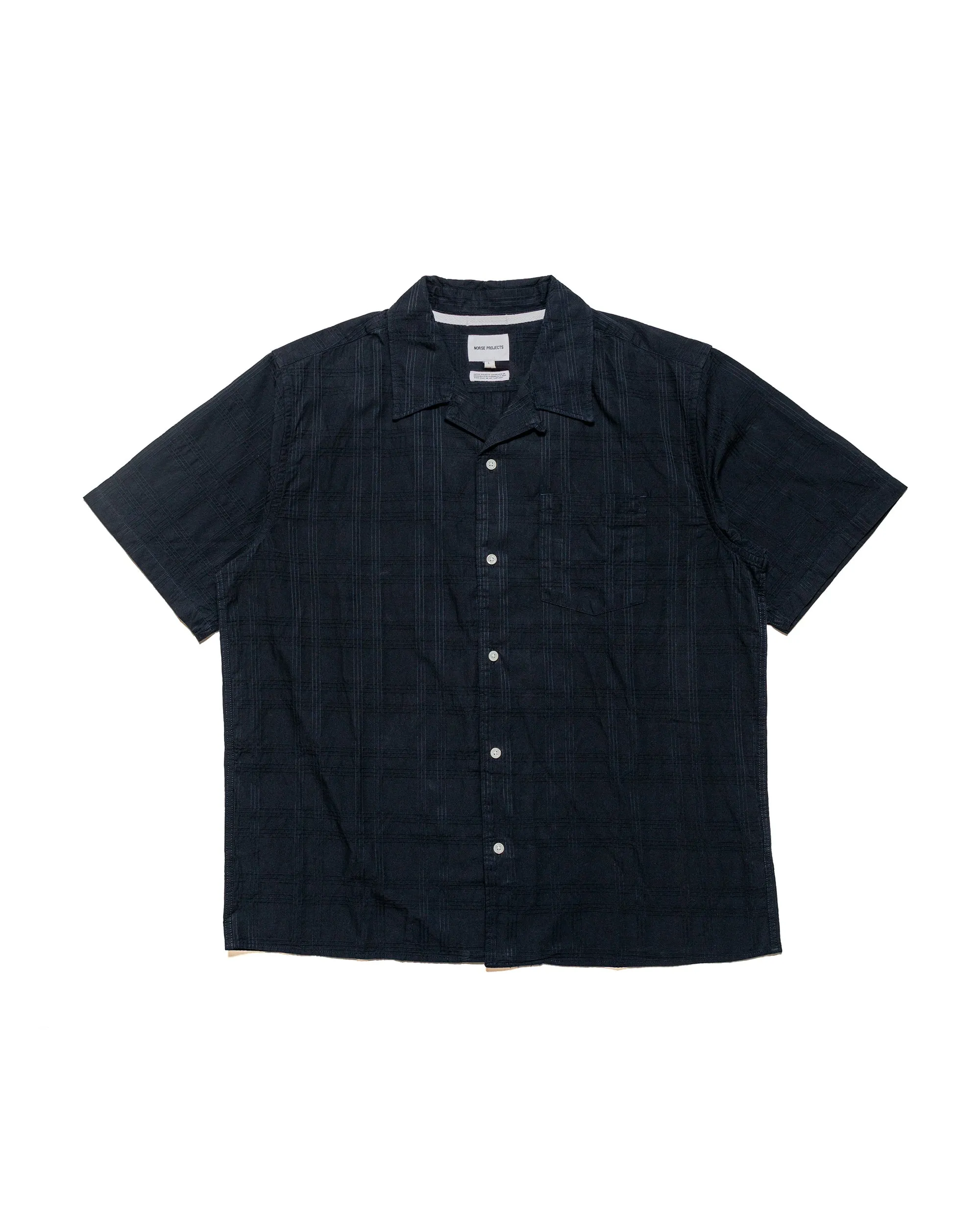 Norse Projects Carsten Relaxed Dobby Check Shirt Dark Navy sold by Lost & Found