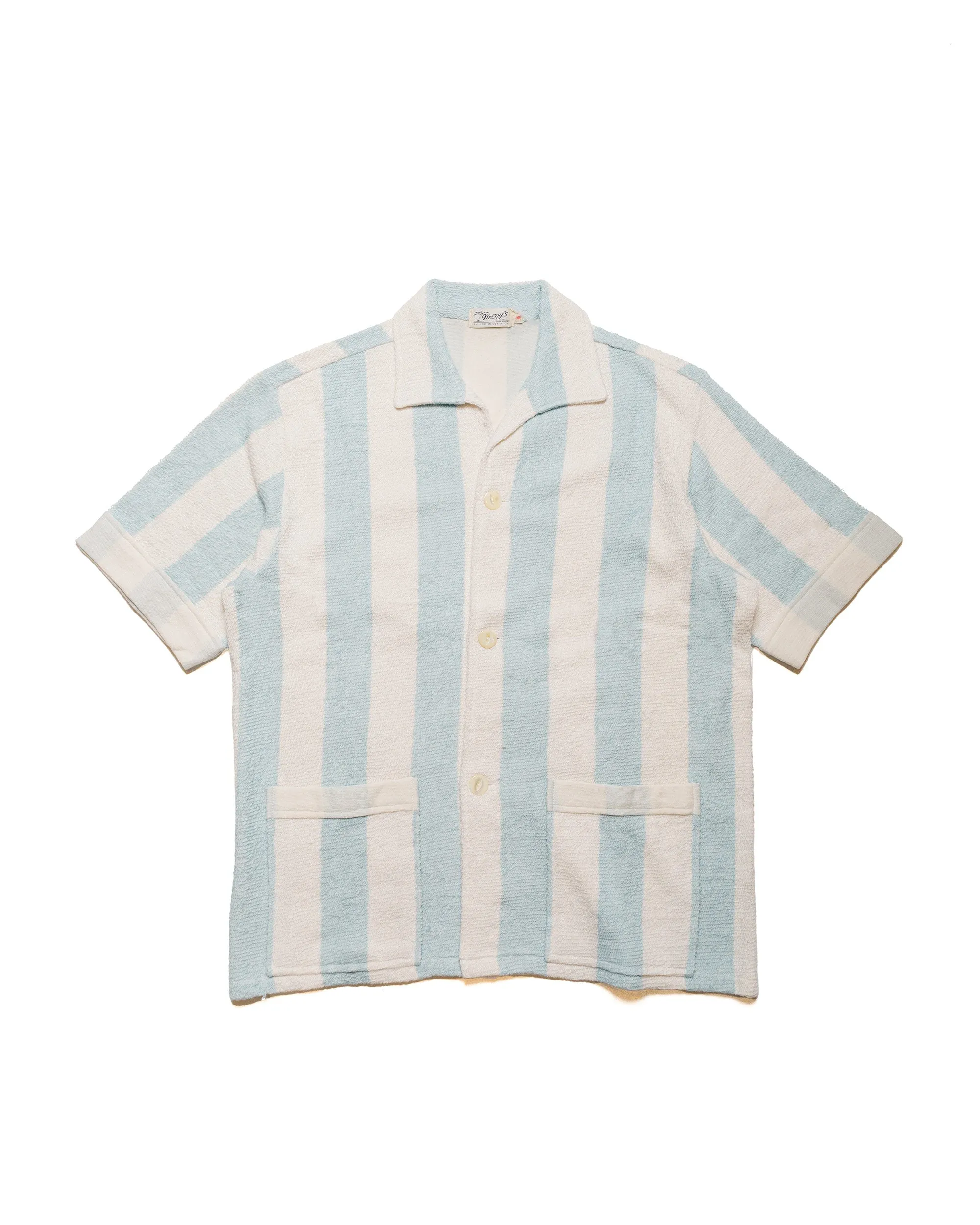 The Real McCoy's MC24015 Stripe Cotton Pile Beach Shirt Light Blue sold by Lost & Found
