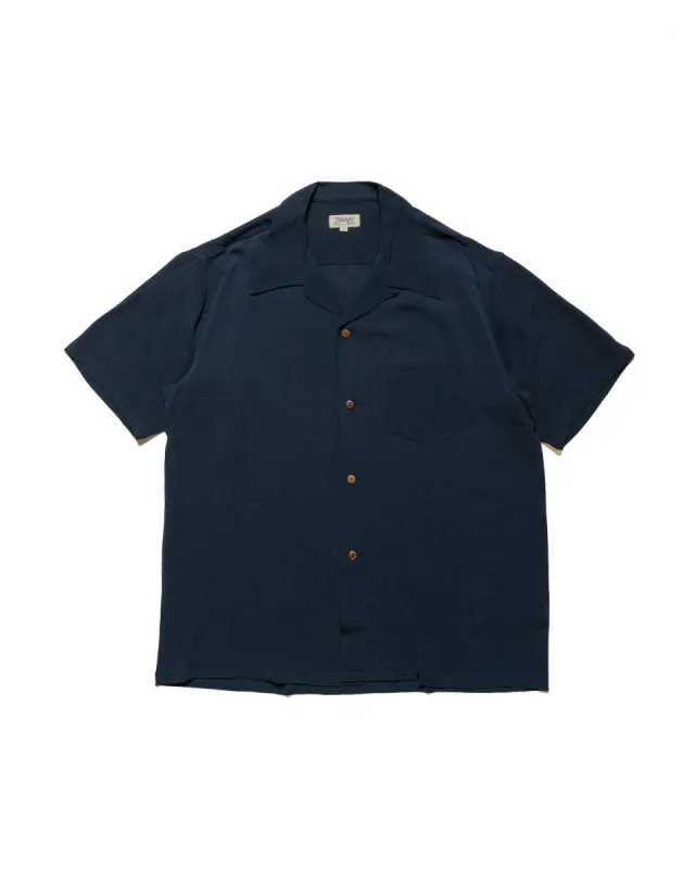 The Real McCoy's MS24008 Silk Rayon Open Collar Shirt Navy made by The Real McCoy's