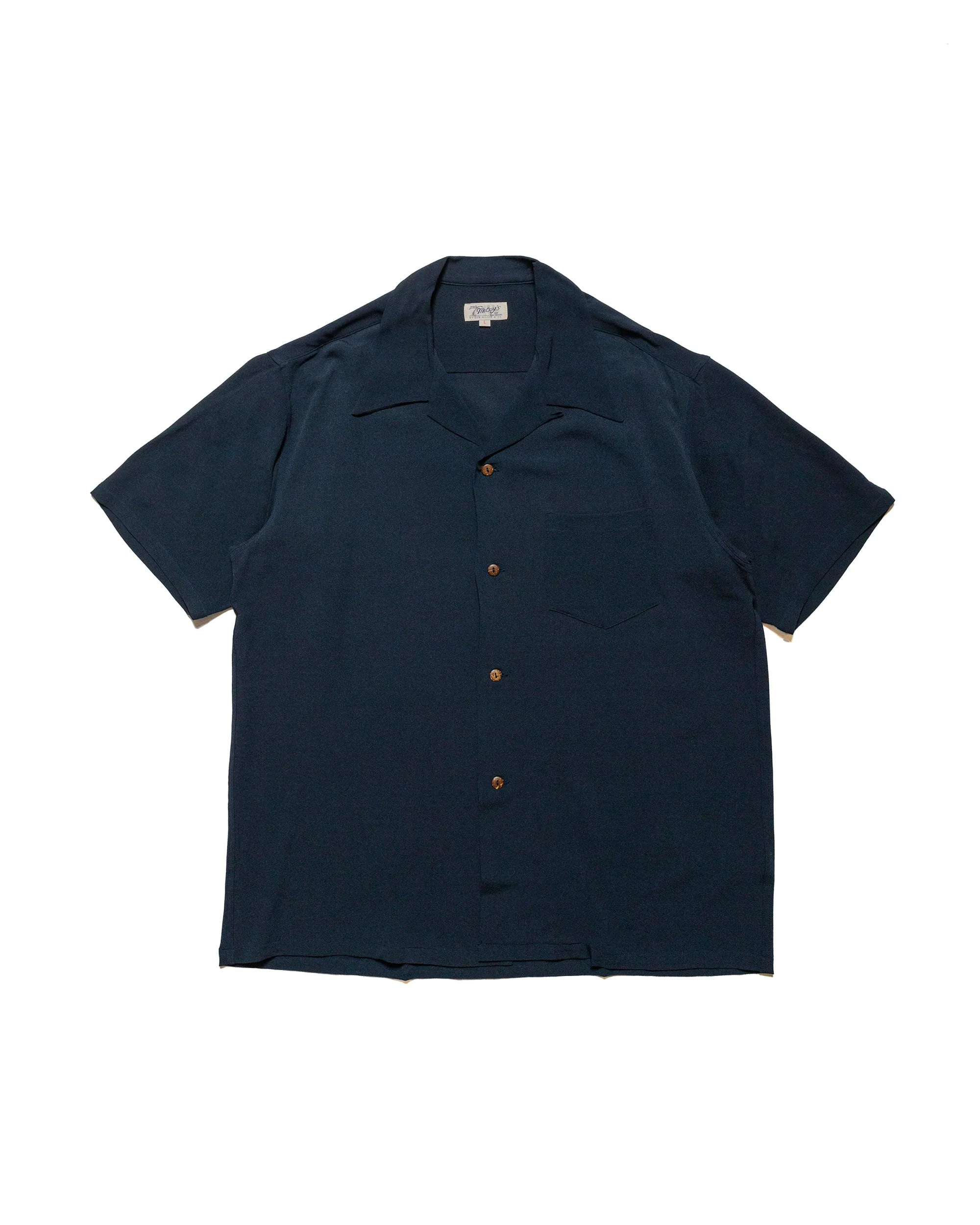 The Real McCoy's MS24008 Silk Rayon Open Collar Shirt Navy sold by Lost & Found