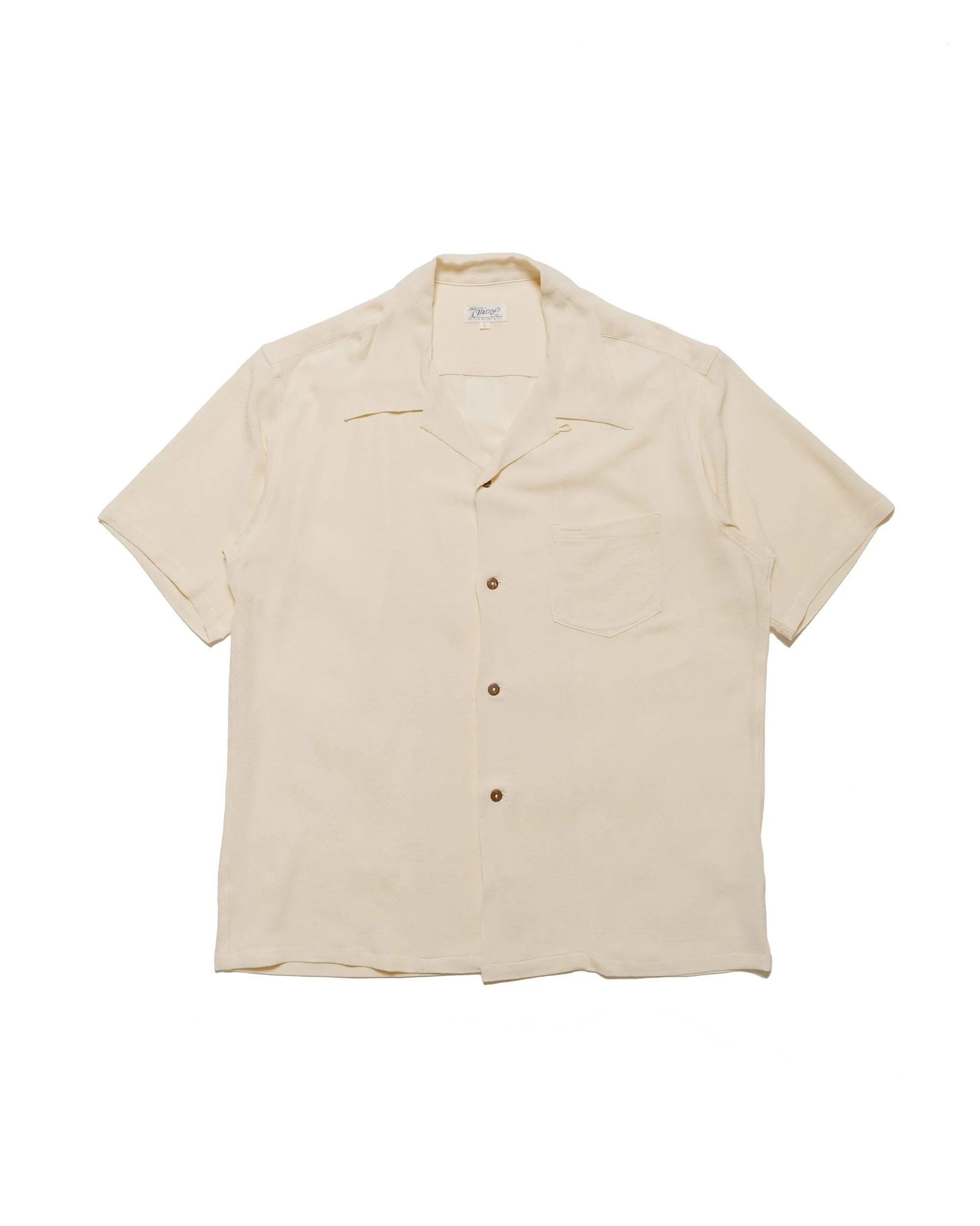 The Real McCoy's MS24008 Silk Rayon Open Collar Shirt Ecru sold by Lost & Found