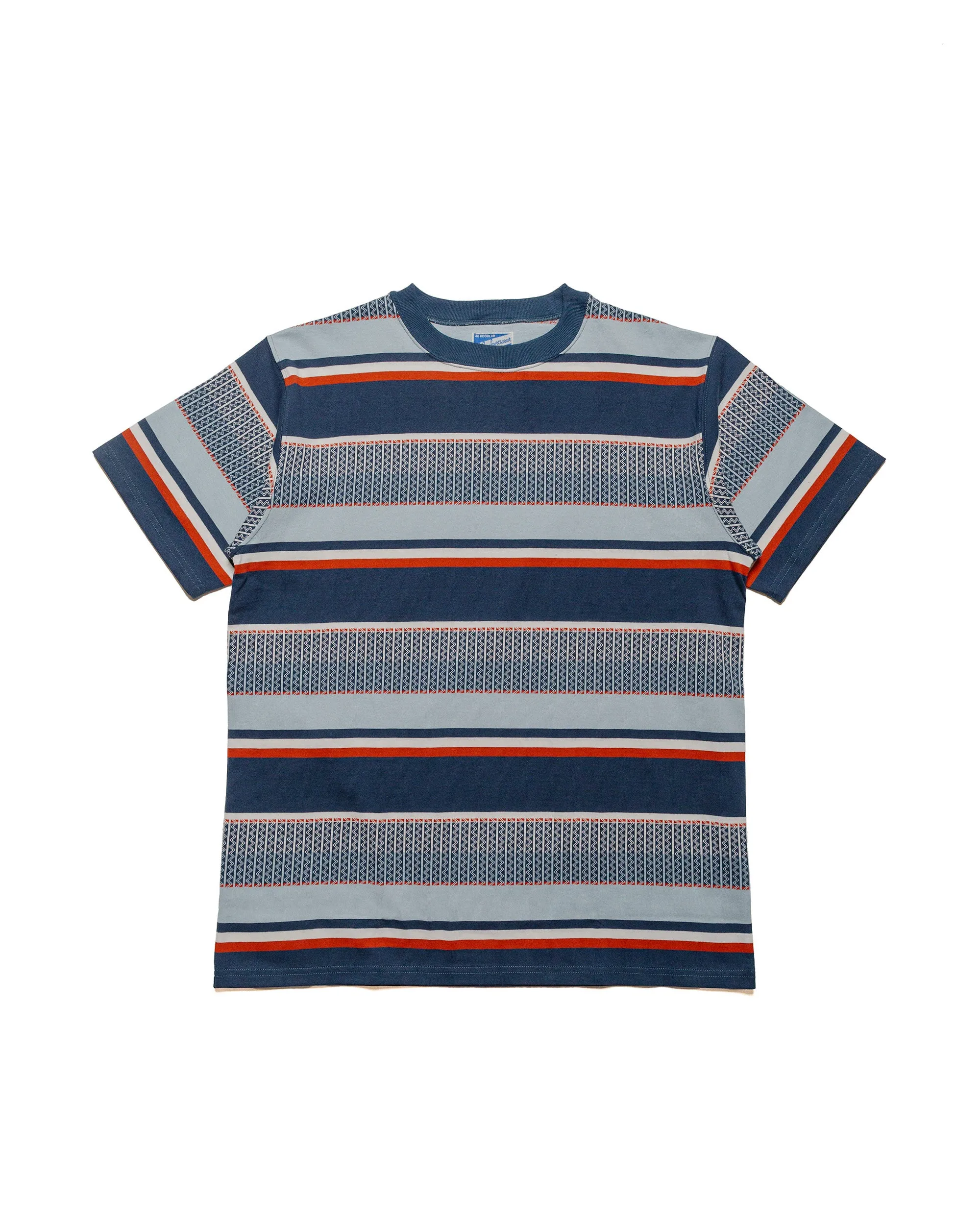 The Real McCoy's MC24017 Jacquard Knit Stripe Tee Navy sold by Lost & Found