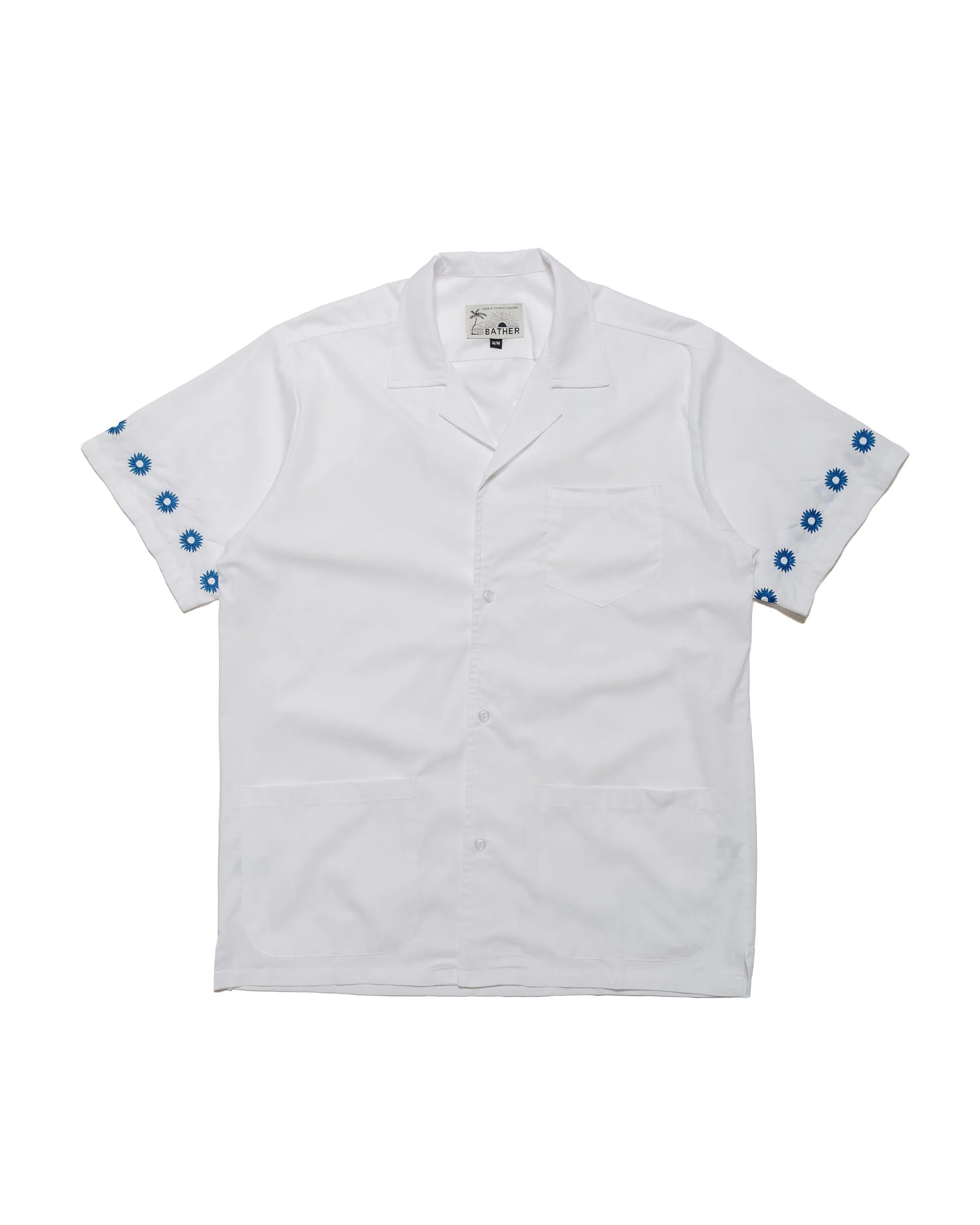 Bather White Embroidered Daisy Camp Shirt sold by Lost & Found