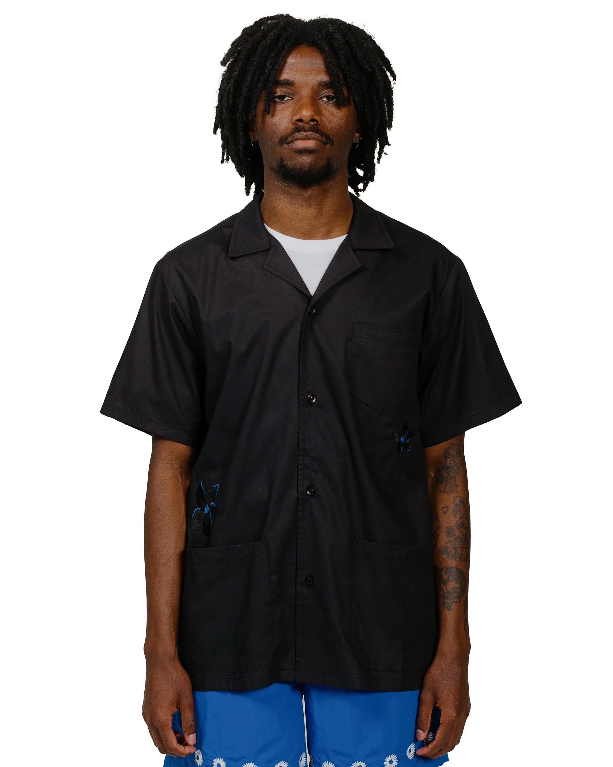 Bather Black Embroidered Lily Camp Shirt sold by Lost & Found product image thumbnail 2