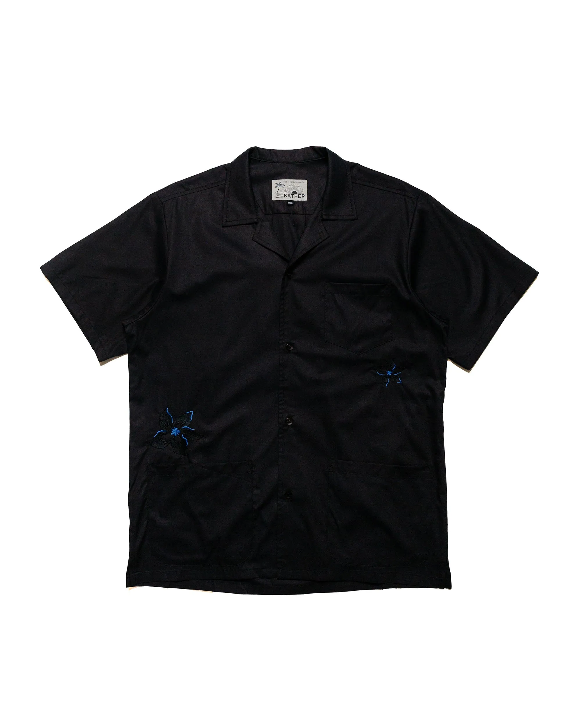 Bather Black Embroidered Lily Camp Shirt sold by Lost & Found