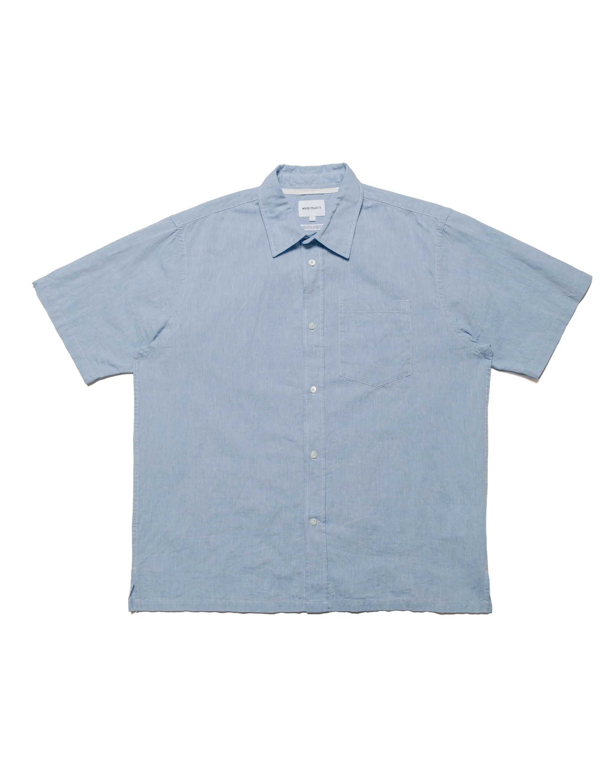 Norse Projects Ivan Relaxed Cotton Linen SS Shirt Pale Blue sold by Lost & Found