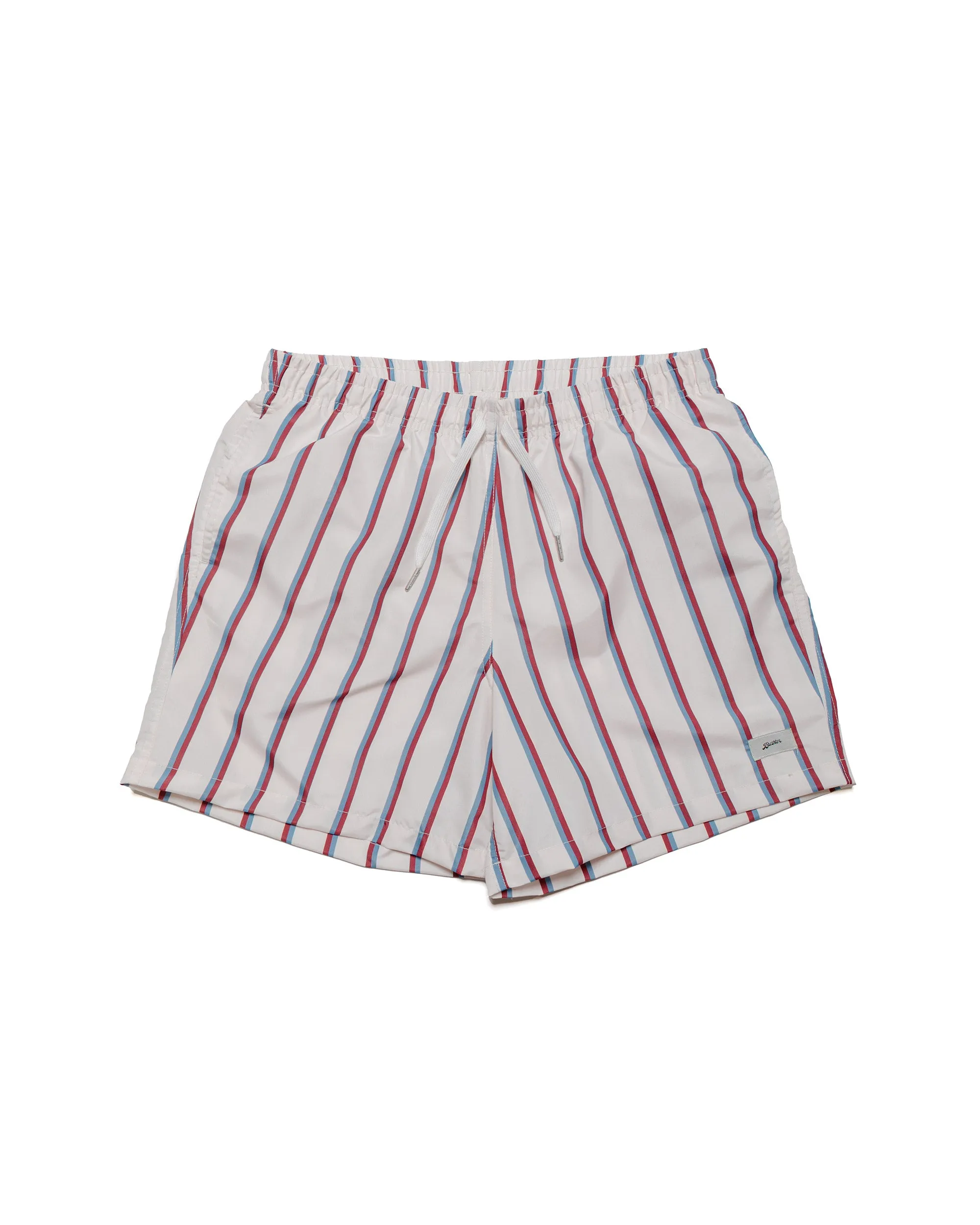 Bather Red & Blue Fine Stripe Swim Trunk sold by Lost & Found